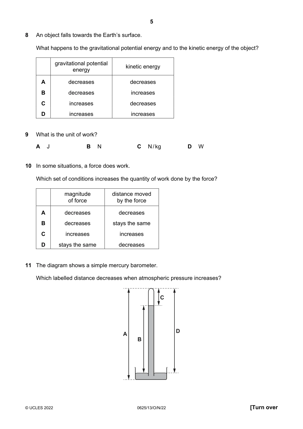 Cambridge IGCSE Physics 0625 2022 Oct/Nov Paper 1 · Variant 3 question paper, page 5 of 20
