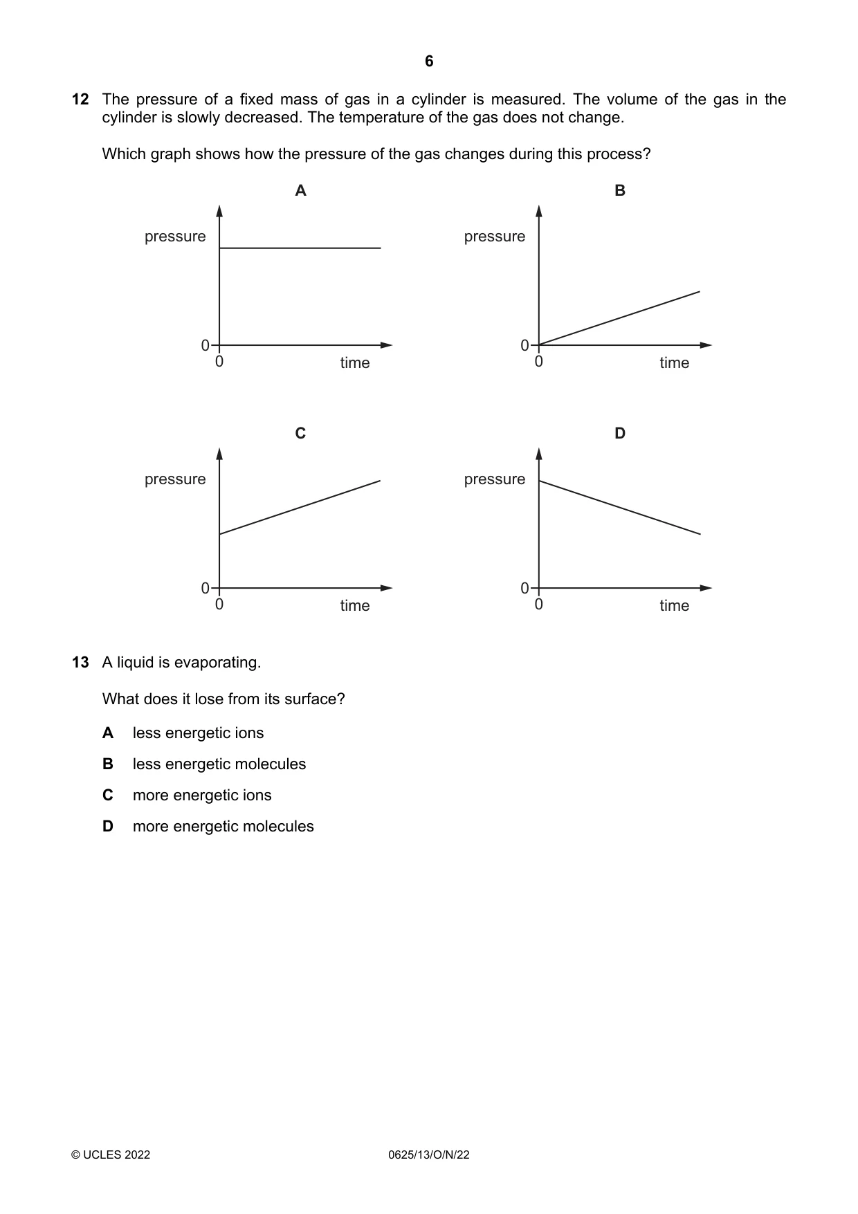 Cambridge IGCSE Physics 0625 2022 Oct/Nov Paper 1 · Variant 3 question paper, page 6 of 20