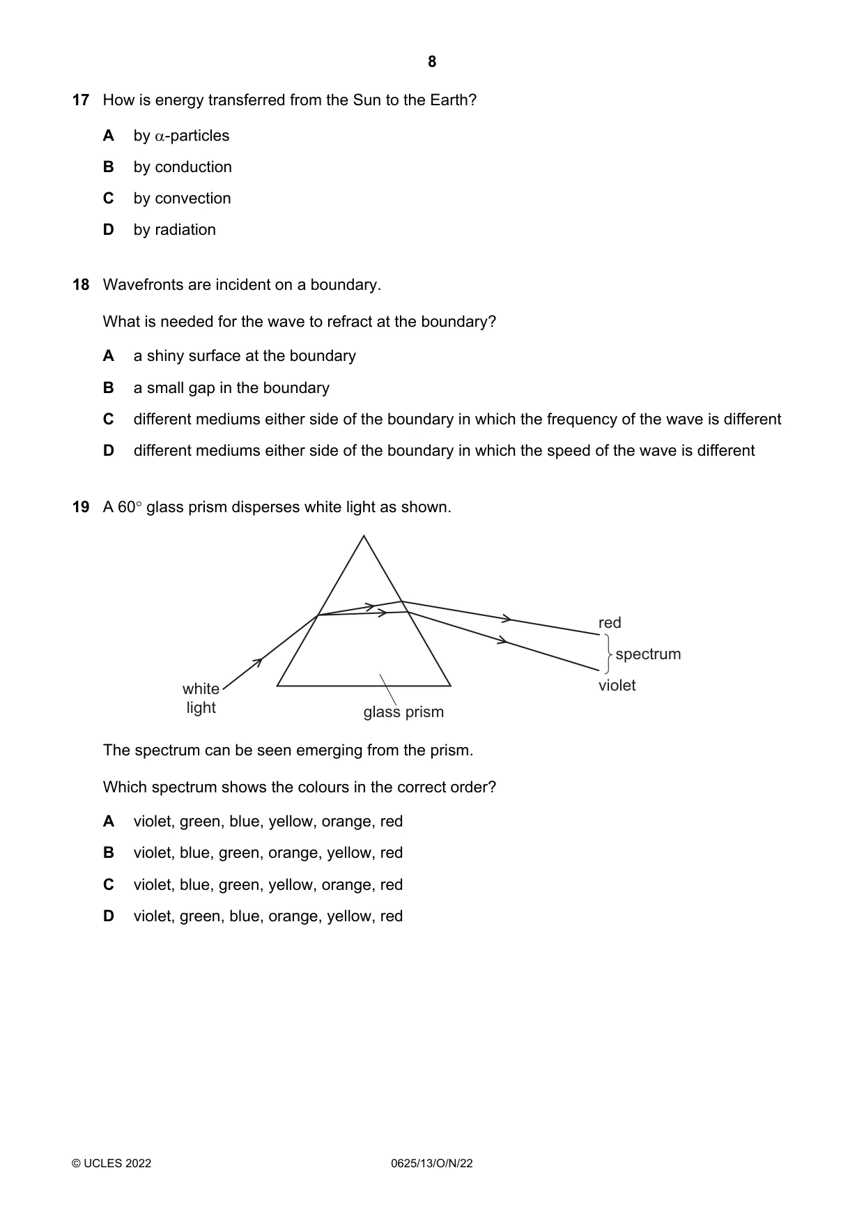 Cambridge IGCSE Physics 0625 2022 Oct/Nov Paper 1 · Variant 3 question paper, page 8 of 20