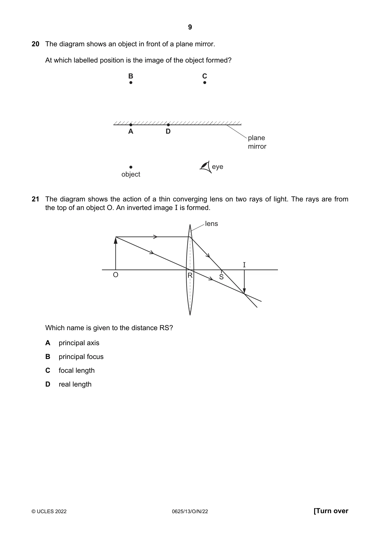 Cambridge IGCSE Physics 0625 2022 Oct/Nov Paper 1 · Variant 3 question paper, page 9 of 20