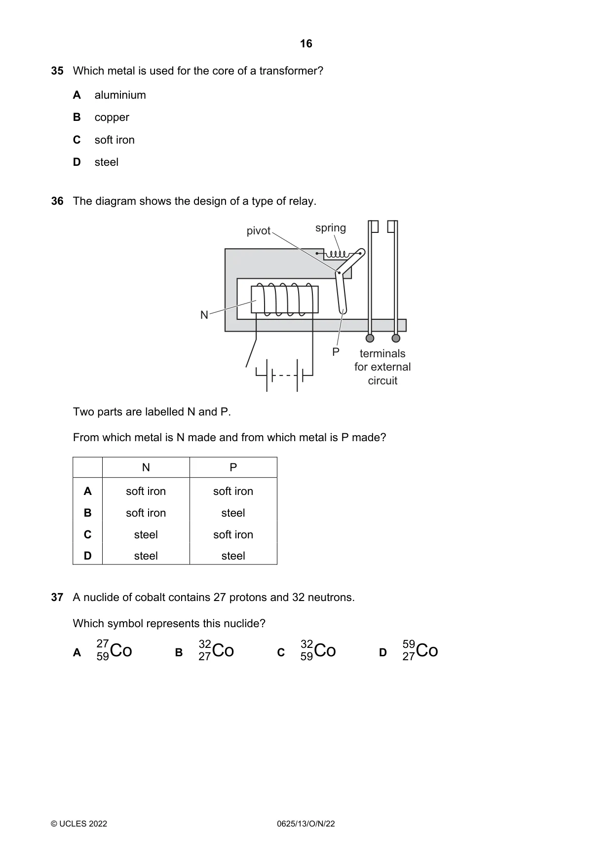 Cambridge IGCSE Physics 0625 2022 Oct/Nov Paper 1 · Variant 3 question paper, page 16 of 20