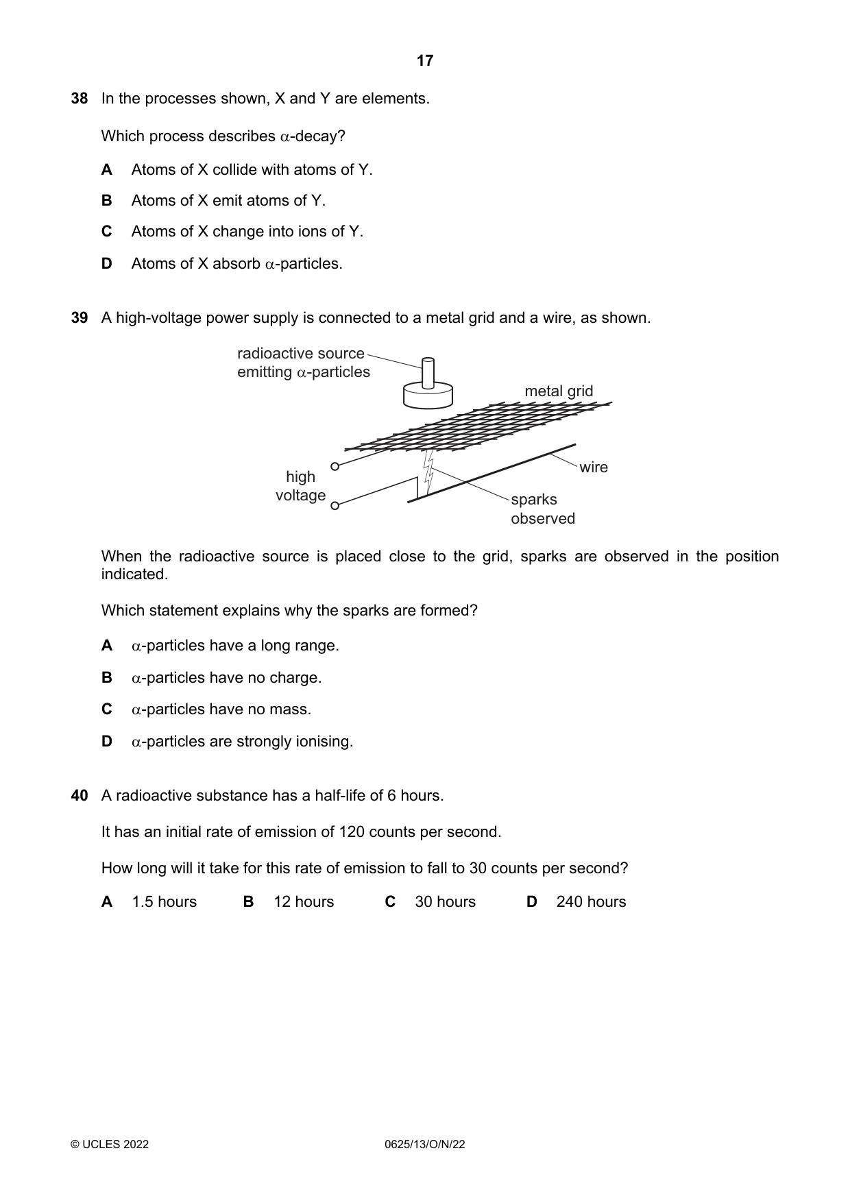 Cambridge IGCSE Physics 0625 2022 Oct/Nov Paper 1 · Variant 3 question paper, page 17 of 20