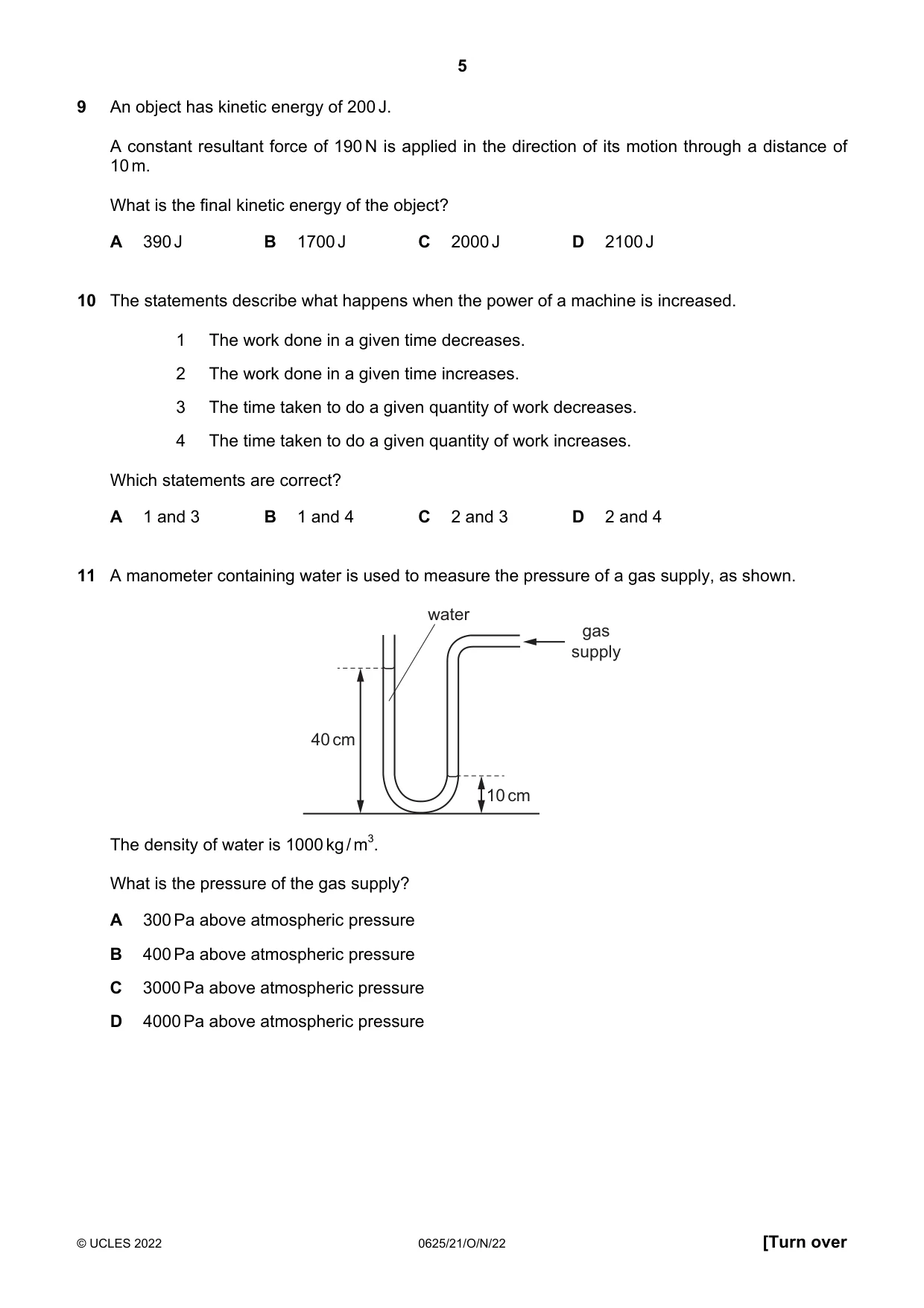 Cambridge IGCSE Physics 0625 2022 Oct/Nov Paper 2 · Variant 1 question paper, page 5 of 16