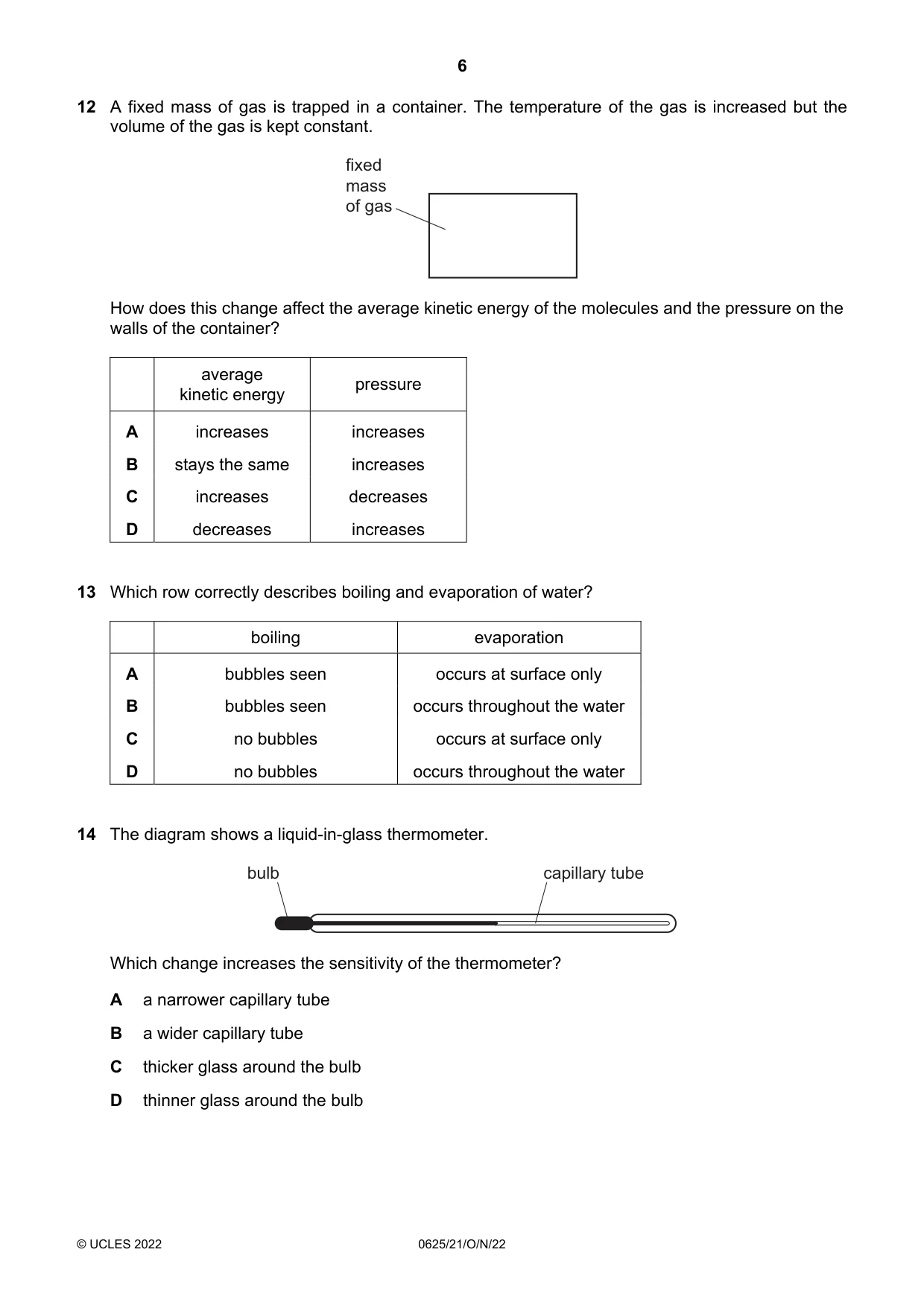 Cambridge IGCSE Physics 0625 2022 Oct/Nov Paper 2 · Variant 1 question paper, page 6 of 16