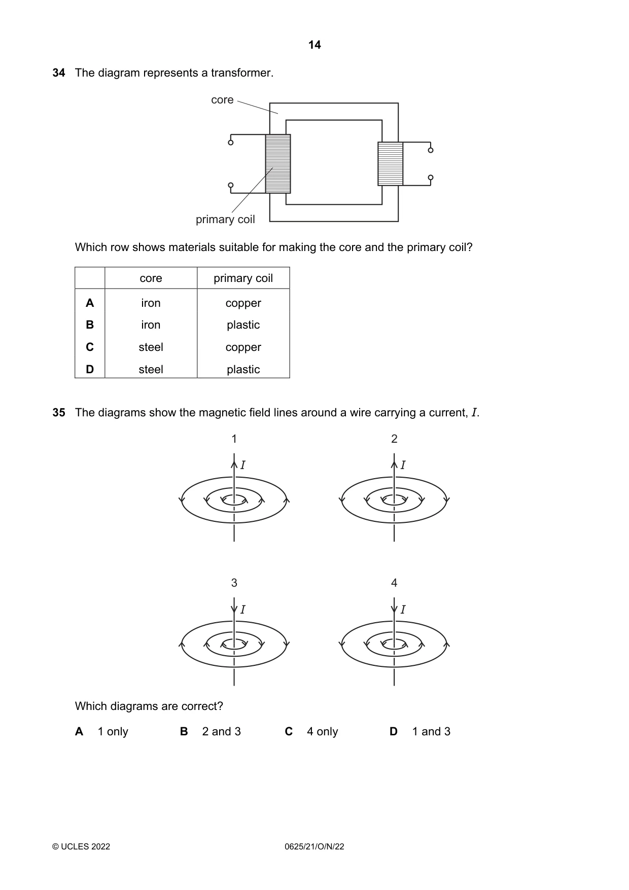 Cambridge IGCSE Physics 0625 2022 Oct/Nov Paper 2 · Variant 1 question paper, page 14 of 16