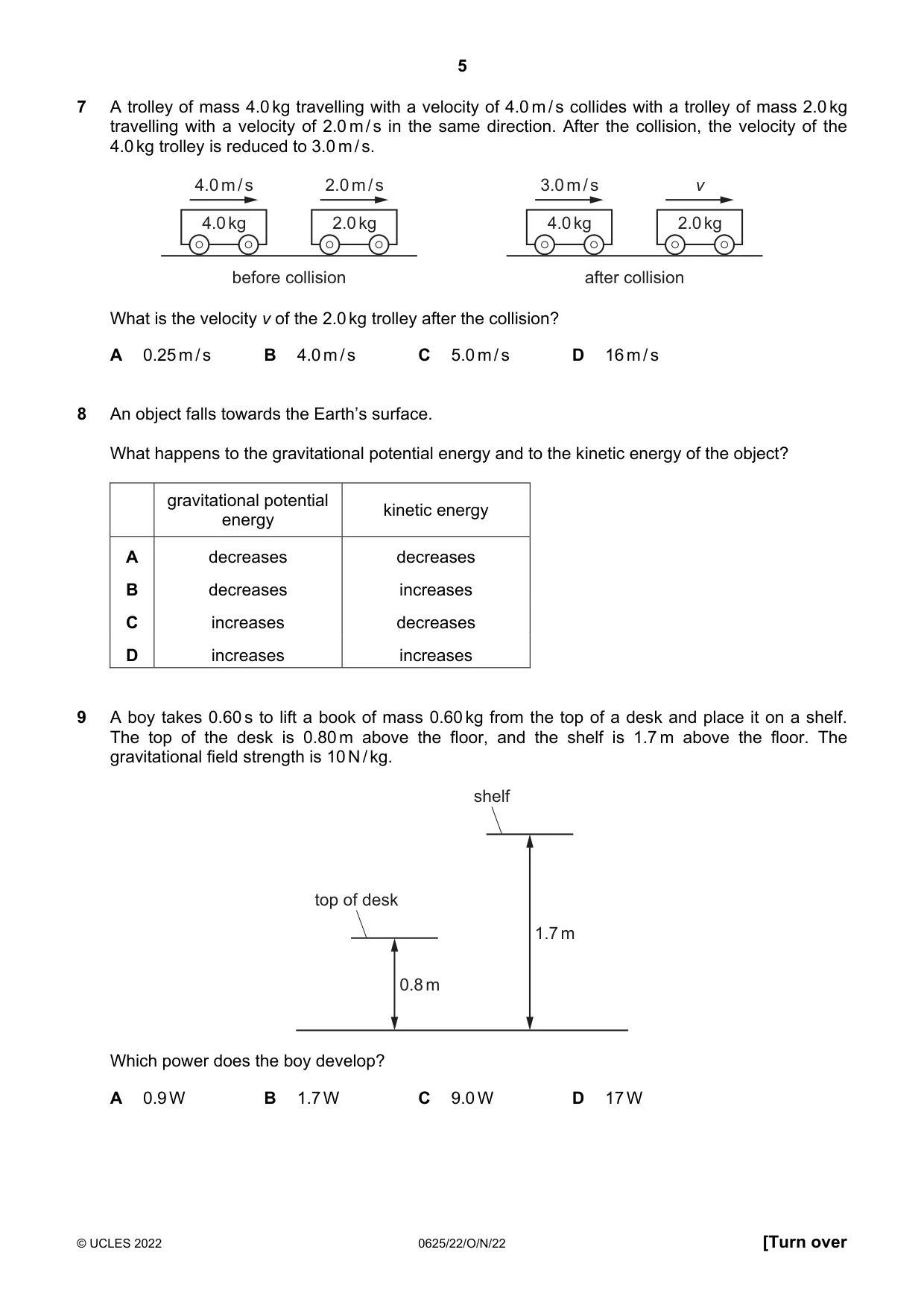 Cambridge IGCSE Physics 0625 2022 Oct/Nov Paper 2 · Variant 2 question paper, page 5 of 20