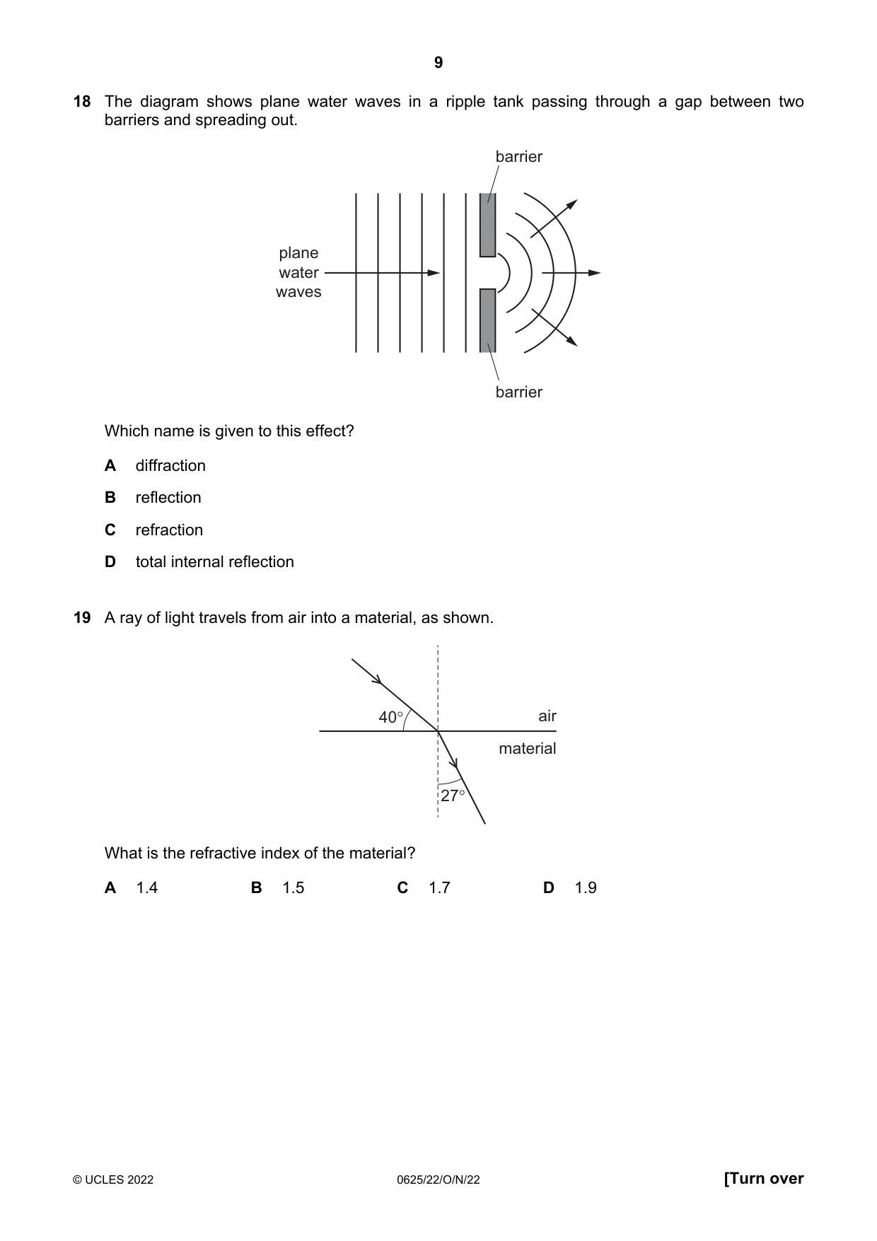 Cambridge IGCSE Physics 0625 2022 Oct/Nov Paper 2 · Variant 2 question paper, page 9 of 20