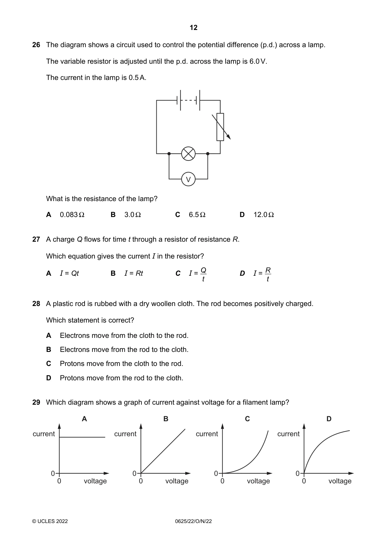 Cambridge IGCSE Physics 0625 2022 Oct/Nov Paper 2 · Variant 2 question paper, page 12 of 20