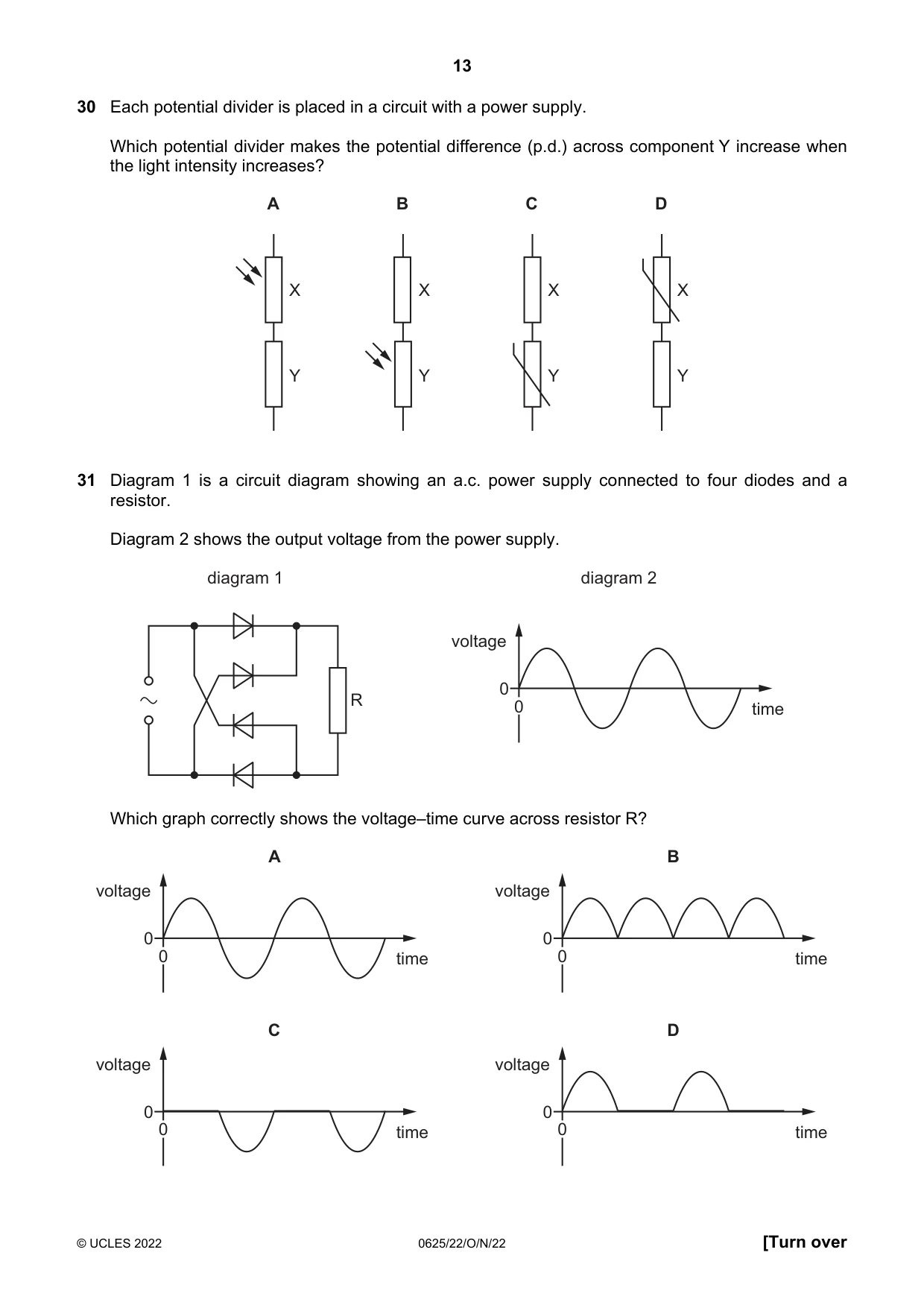 Cambridge IGCSE Physics 0625 2022 Oct/Nov Paper 2 · Variant 2 question paper, page 13 of 20