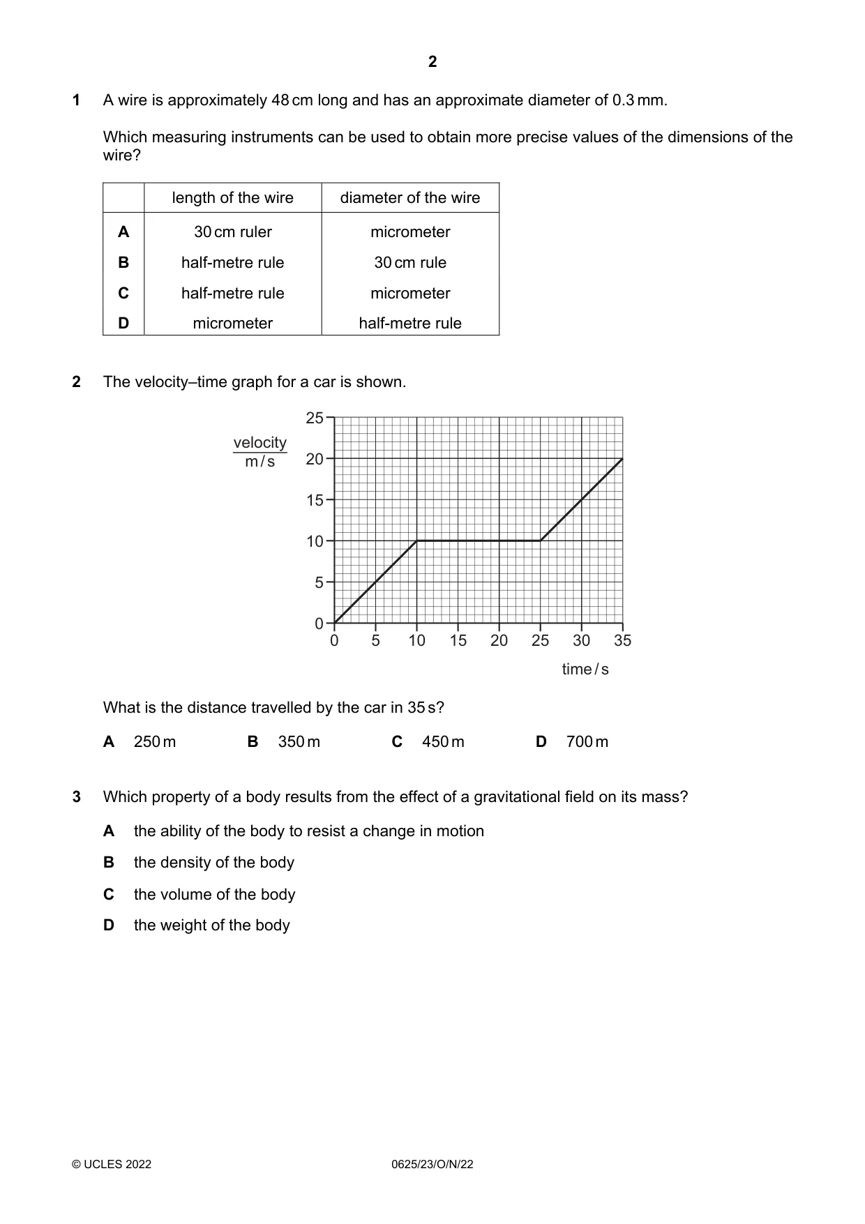 Cambridge IGCSE Physics 0625 2022 Oct/Nov Paper 2 · Variant 3 question paper, page 2 of 20