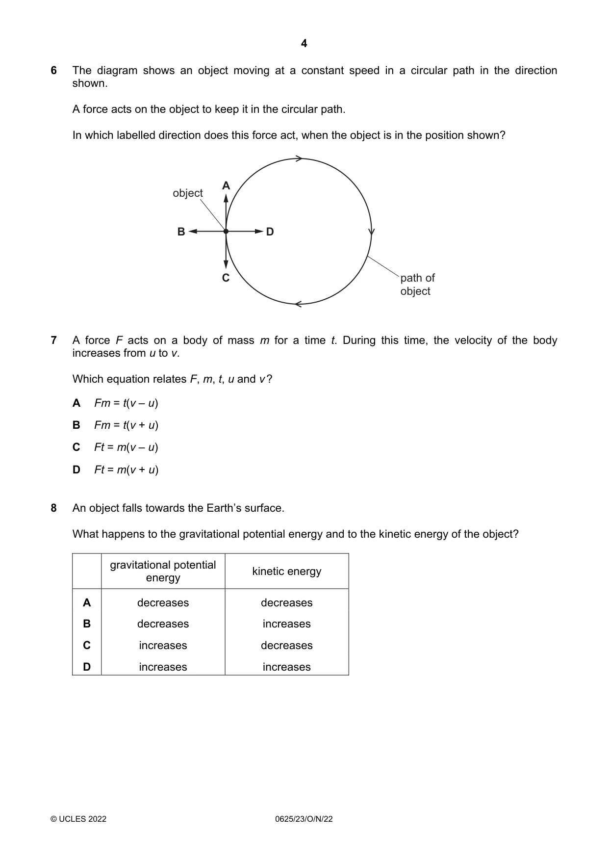 Cambridge IGCSE Physics 0625 2022 Oct/Nov Paper 2 · Variant 3 question paper, page 4 of 20