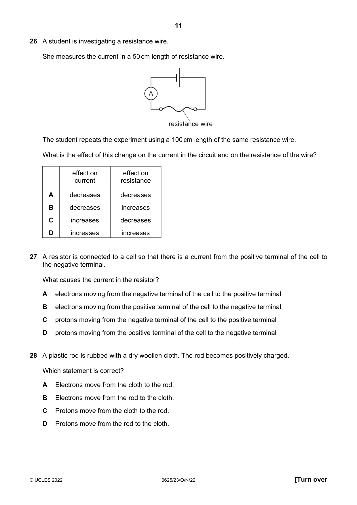 Cambridge IGCSE Physics 0625 2022 Oct/Nov Paper 2 · Variant 3 question paper, page 11 of 20