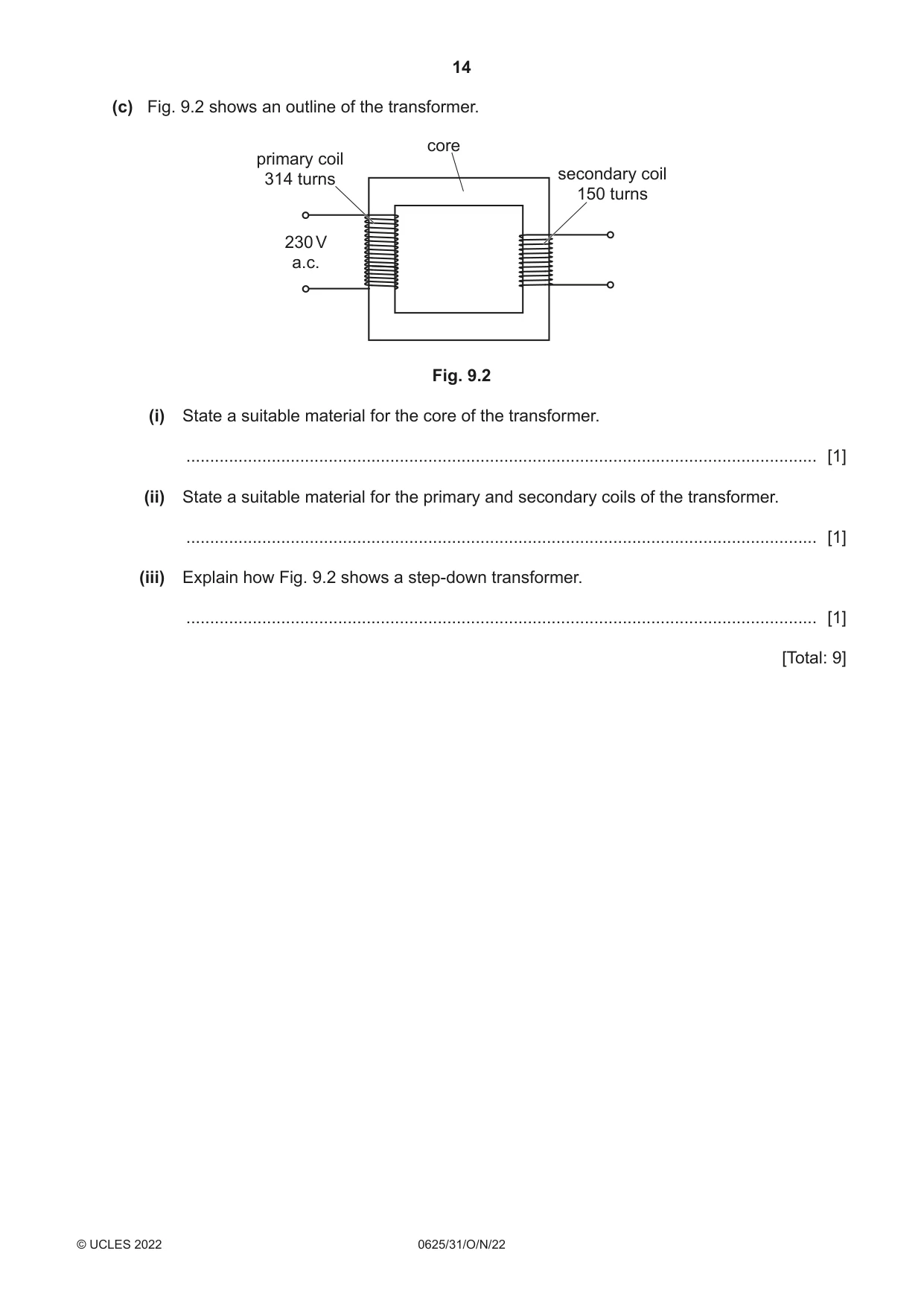 Cambridge IGCSE Physics 0625 2022 Oct/Nov Paper 3 · Variant 1 question paper, page 14 of 16