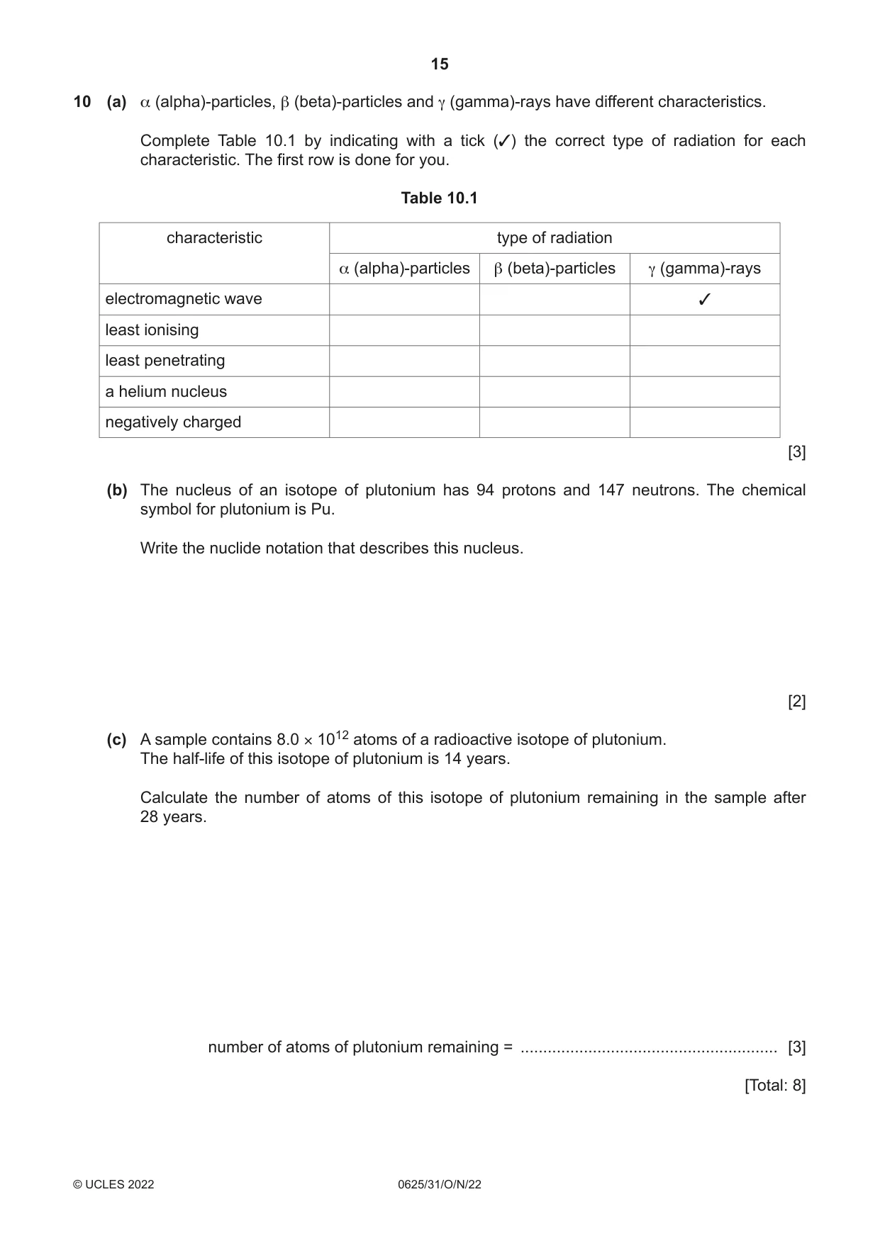 Cambridge IGCSE Physics 0625 2022 Oct/Nov Paper 3 · Variant 1 question paper, page 15 of 16