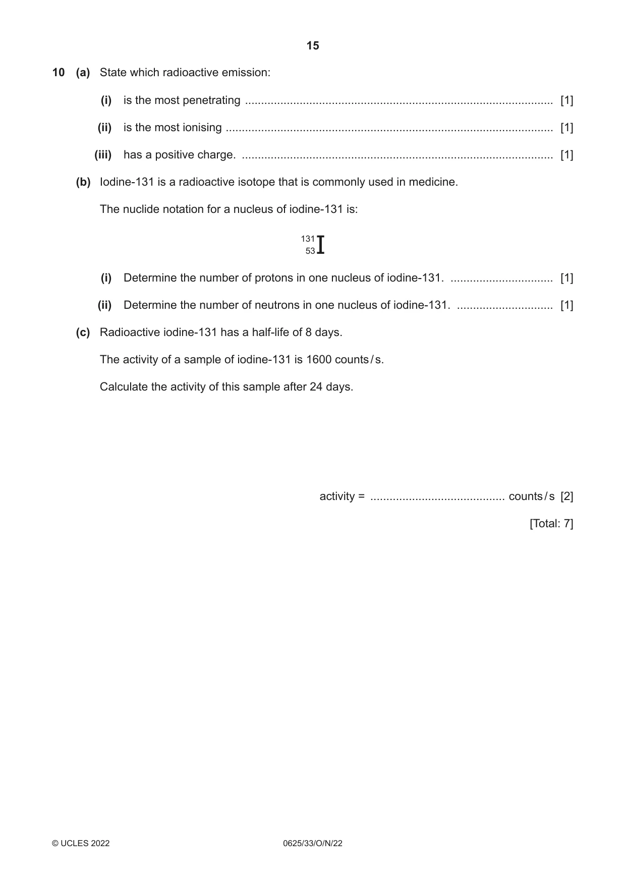 Cambridge IGCSE Physics 0625 2022 Oct/Nov Paper 3 · Variant 3 question paper, page 15 of 16