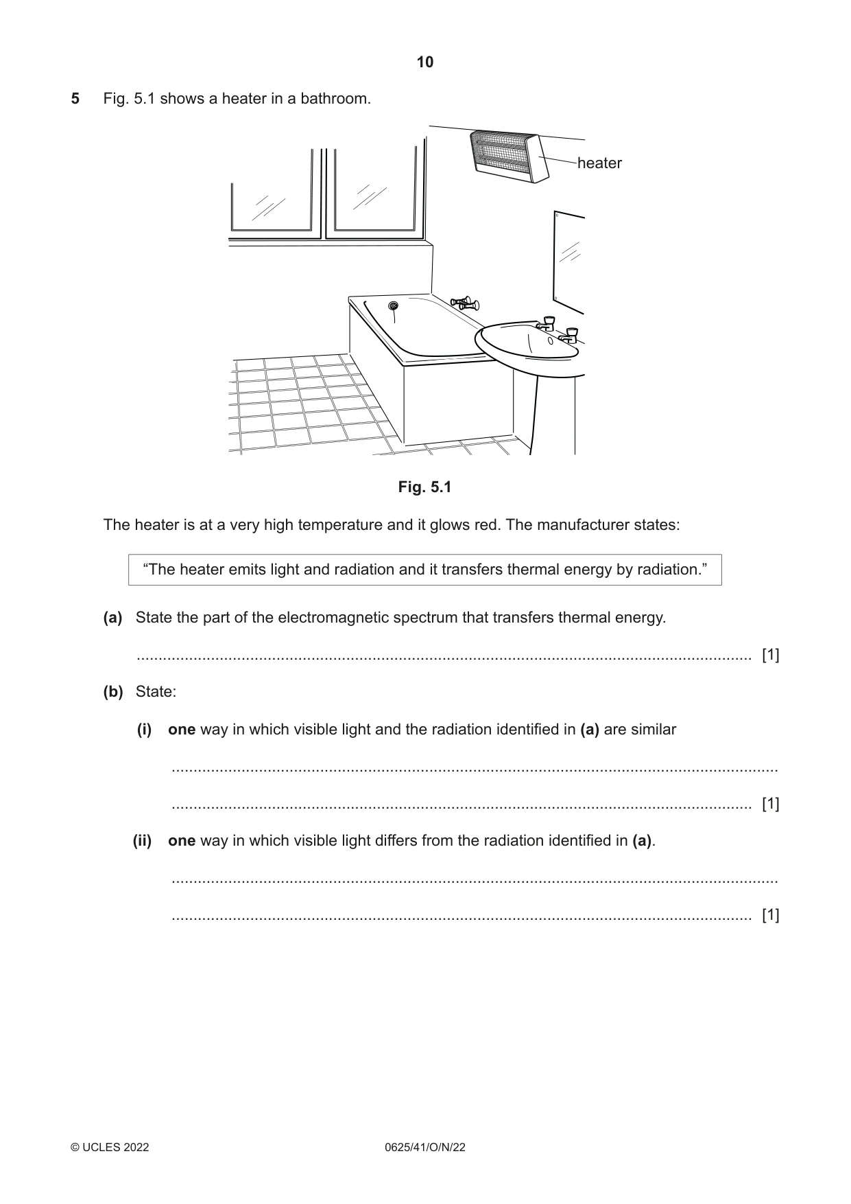 Cambridge IGCSE Physics 0625 2022 Oct/Nov Paper 4 · Variant 1 question paper, page 10 of 20