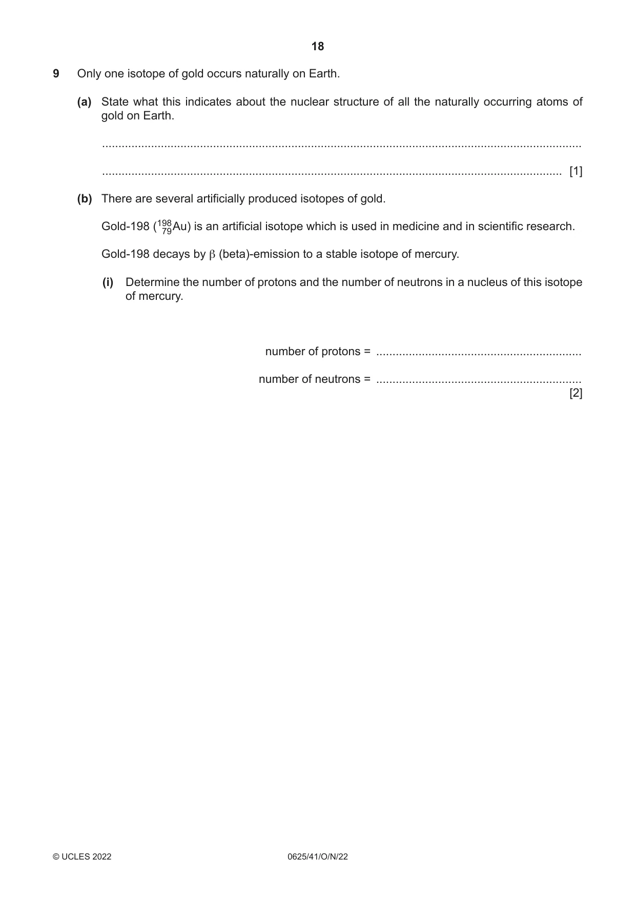 Cambridge IGCSE Physics 0625 2022 Oct/Nov Paper 4 · Variant 1 question paper, page 18 of 20