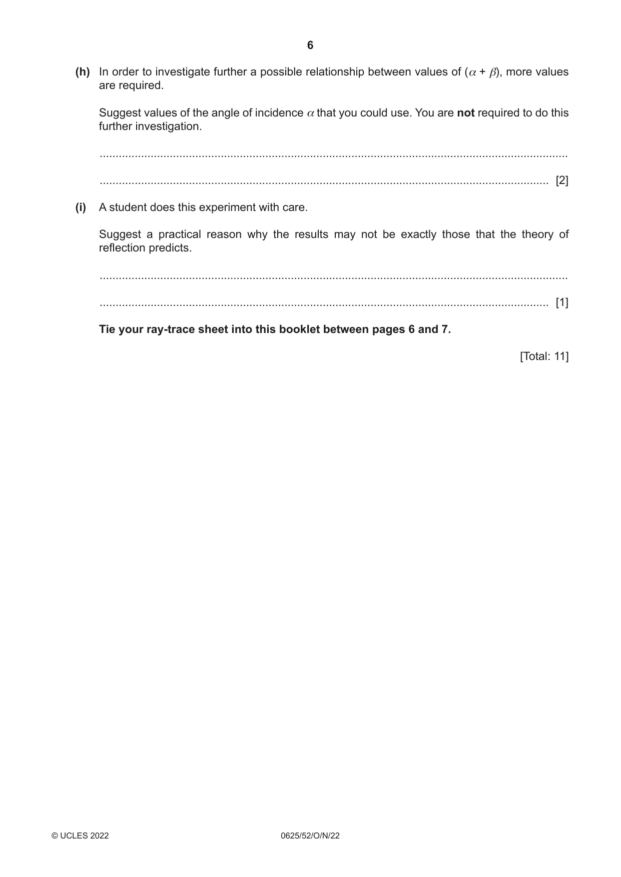 Cambridge IGCSE Physics 0625 2022 Oct/Nov Paper 5 · Variant 2 question paper, page 6 of 12