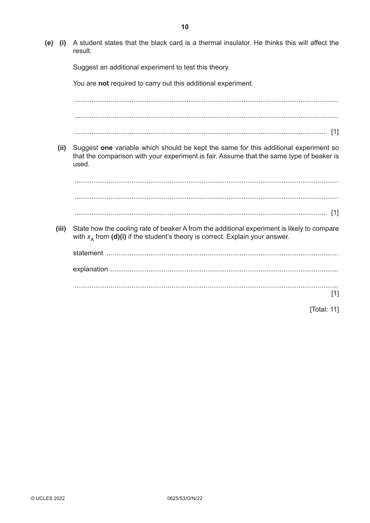 Cambridge IGCSE Physics 0625 2022 Oct/Nov Paper 5 · Variant 3 question paper, page 10 of 16