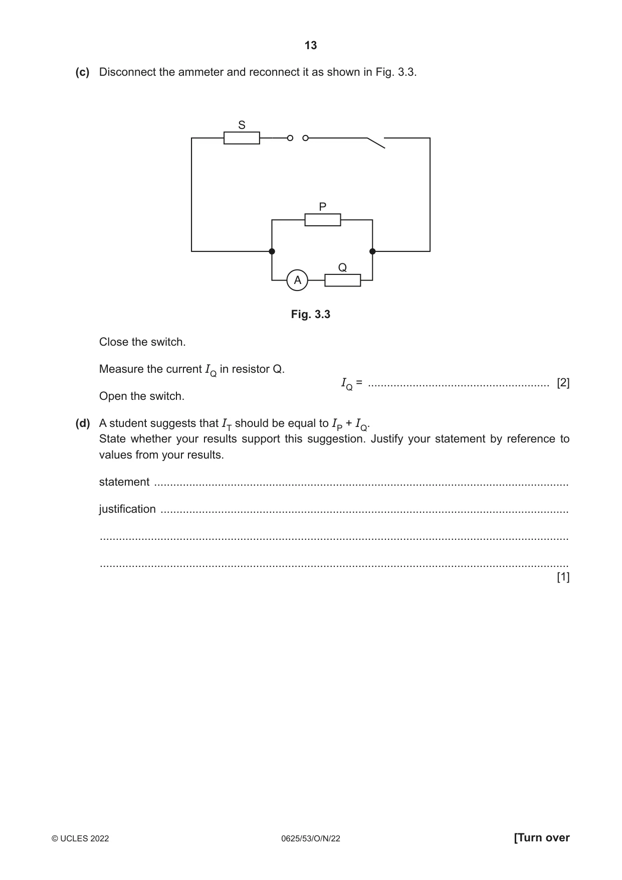Cambridge IGCSE Physics 0625 2022 Oct/Nov Paper 5 · Variant 3 question paper, page 13 of 16