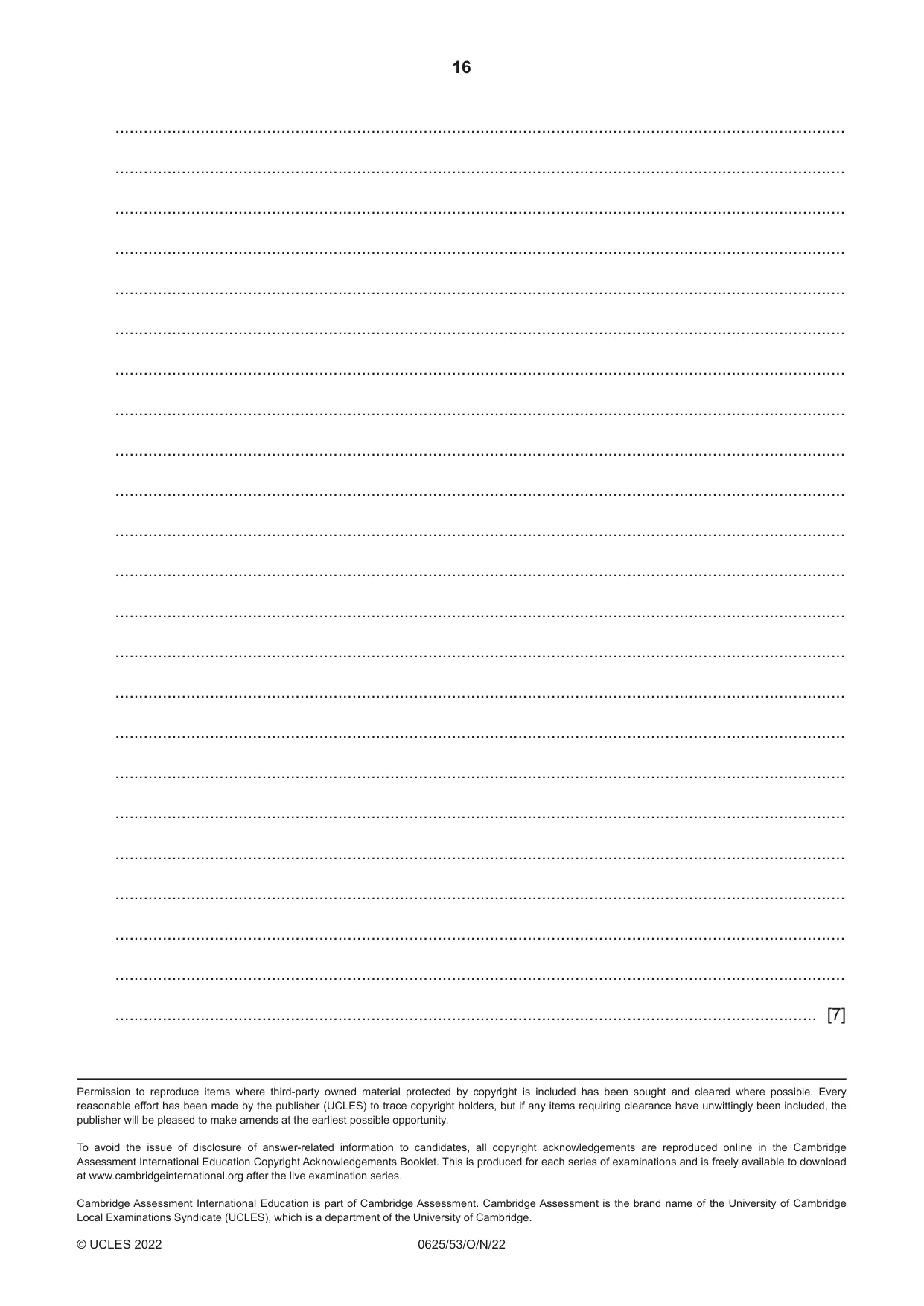 Cambridge IGCSE Physics 0625 2022 Oct/Nov Paper 5 · Variant 3 question paper, page 16 of 16