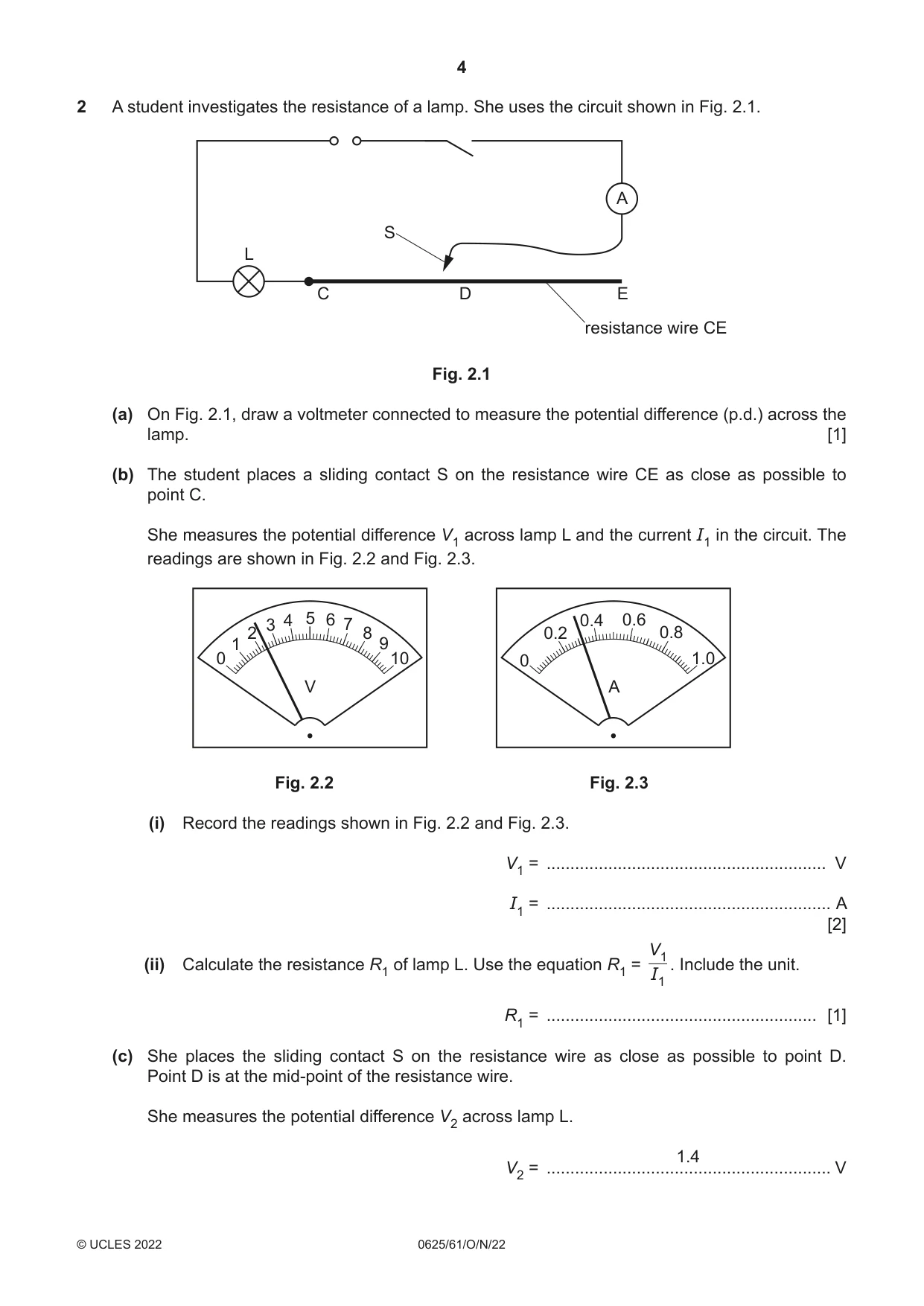 Cambridge IGCSE Physics 0625 2022 Oct/Nov Paper 6 · Variant 1 question paper, page 4 of 12
