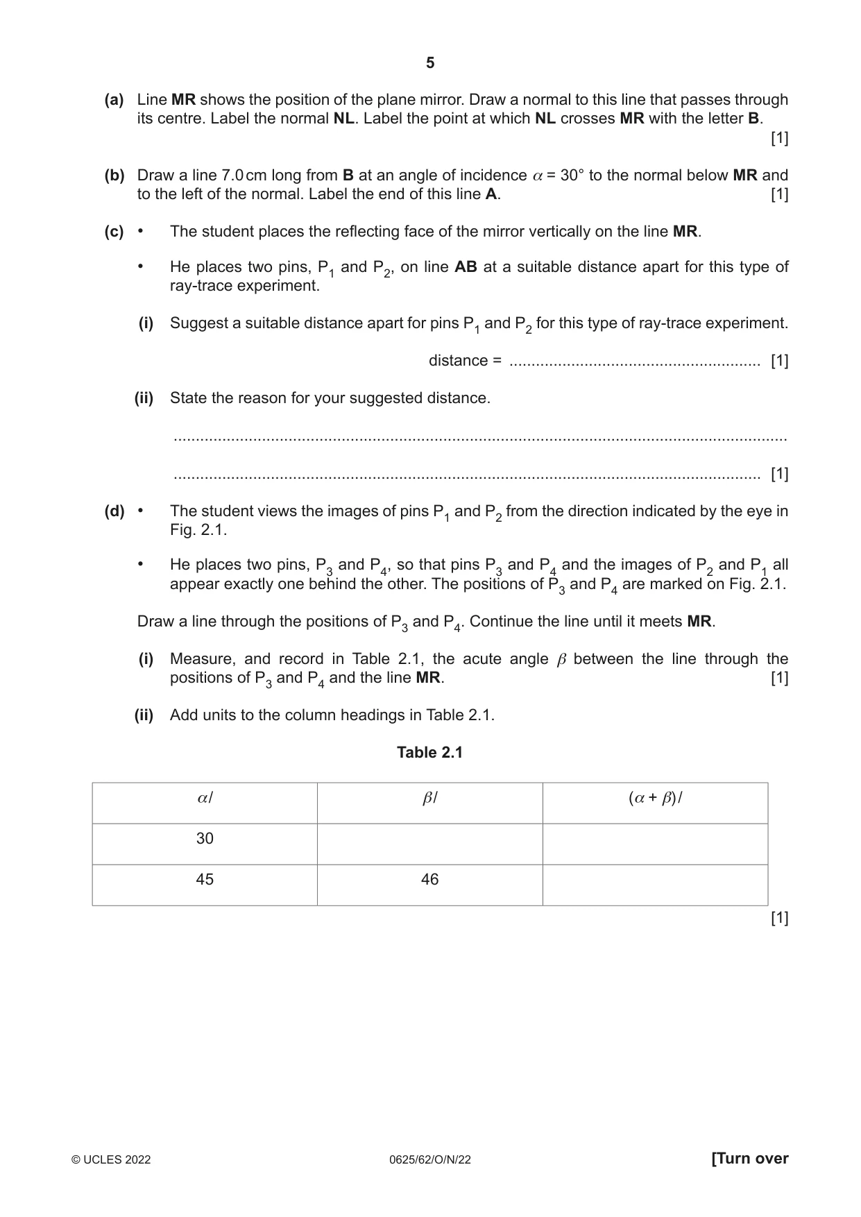 Cambridge IGCSE Physics 0625 2022 Oct/Nov Paper 6 · Variant 2 question paper, page 5 of 12