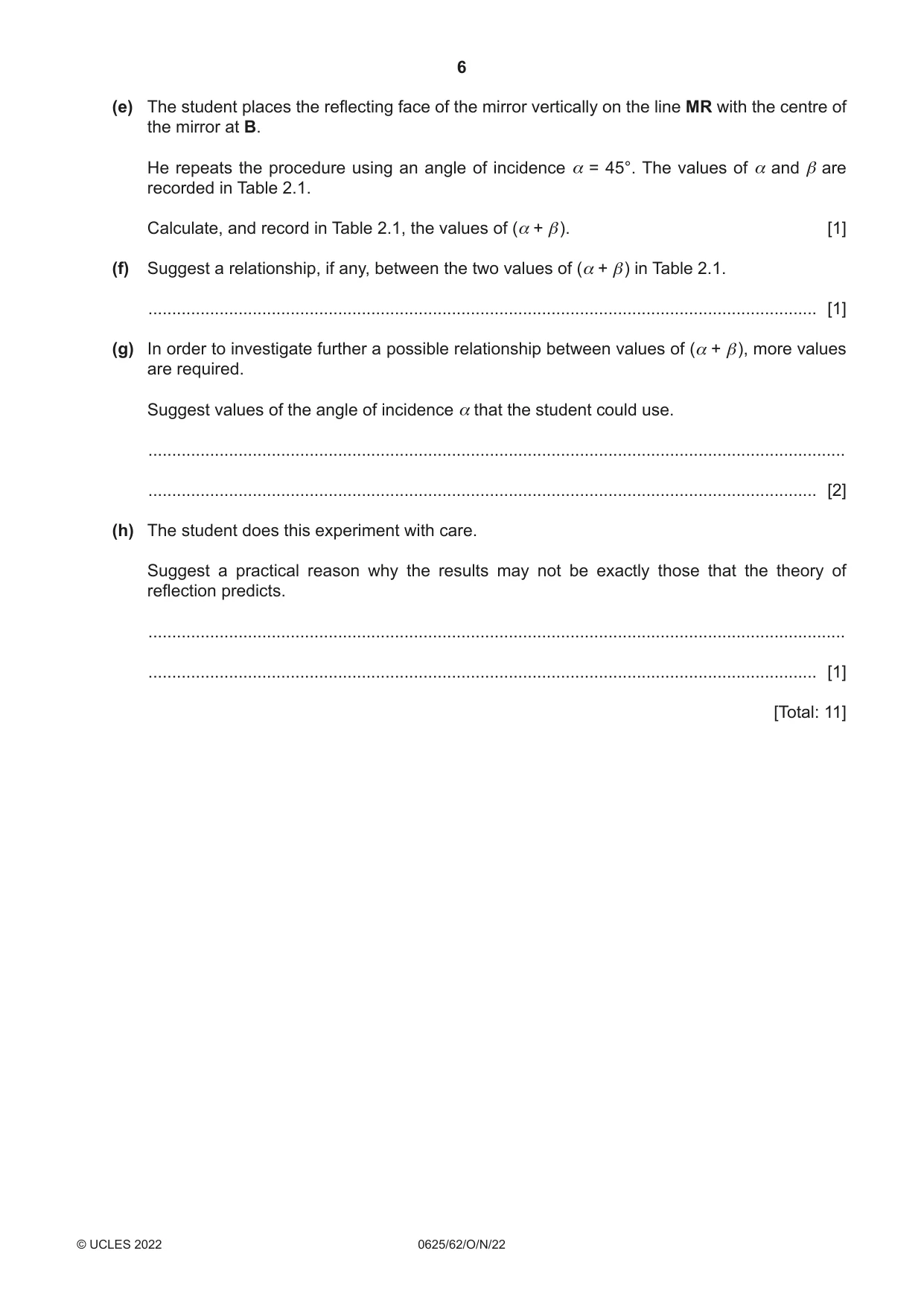 Cambridge IGCSE Physics 0625 2022 Oct/Nov Paper 6 · Variant 2 question paper, page 6 of 12