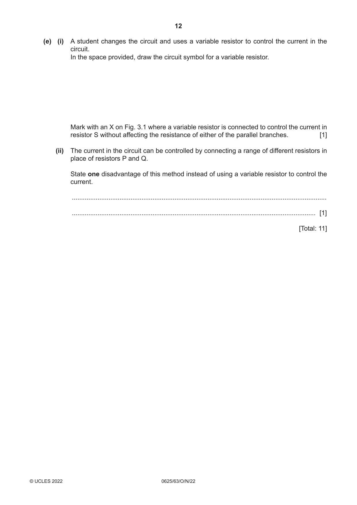 Cambridge IGCSE Physics 0625 2022 Oct/Nov Paper 6 · Variant 3 question paper, page 12 of 16