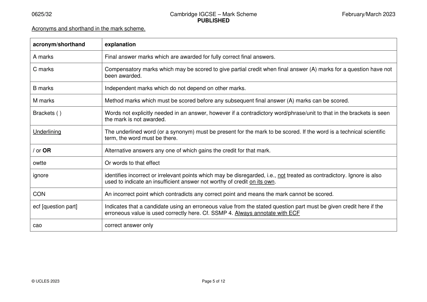 Mark scheme, page 5 of 12