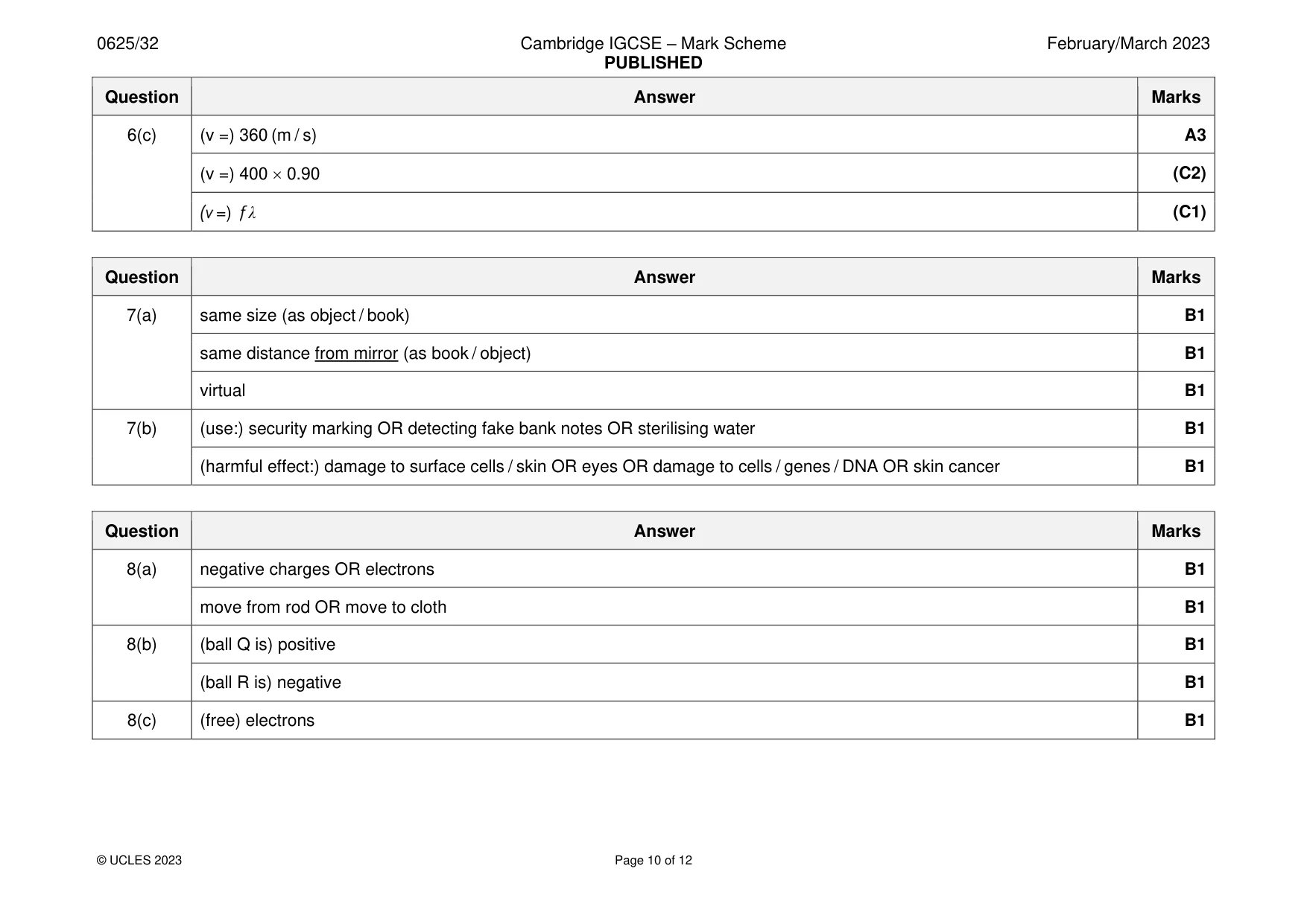 Mark scheme, page 10 of 12
