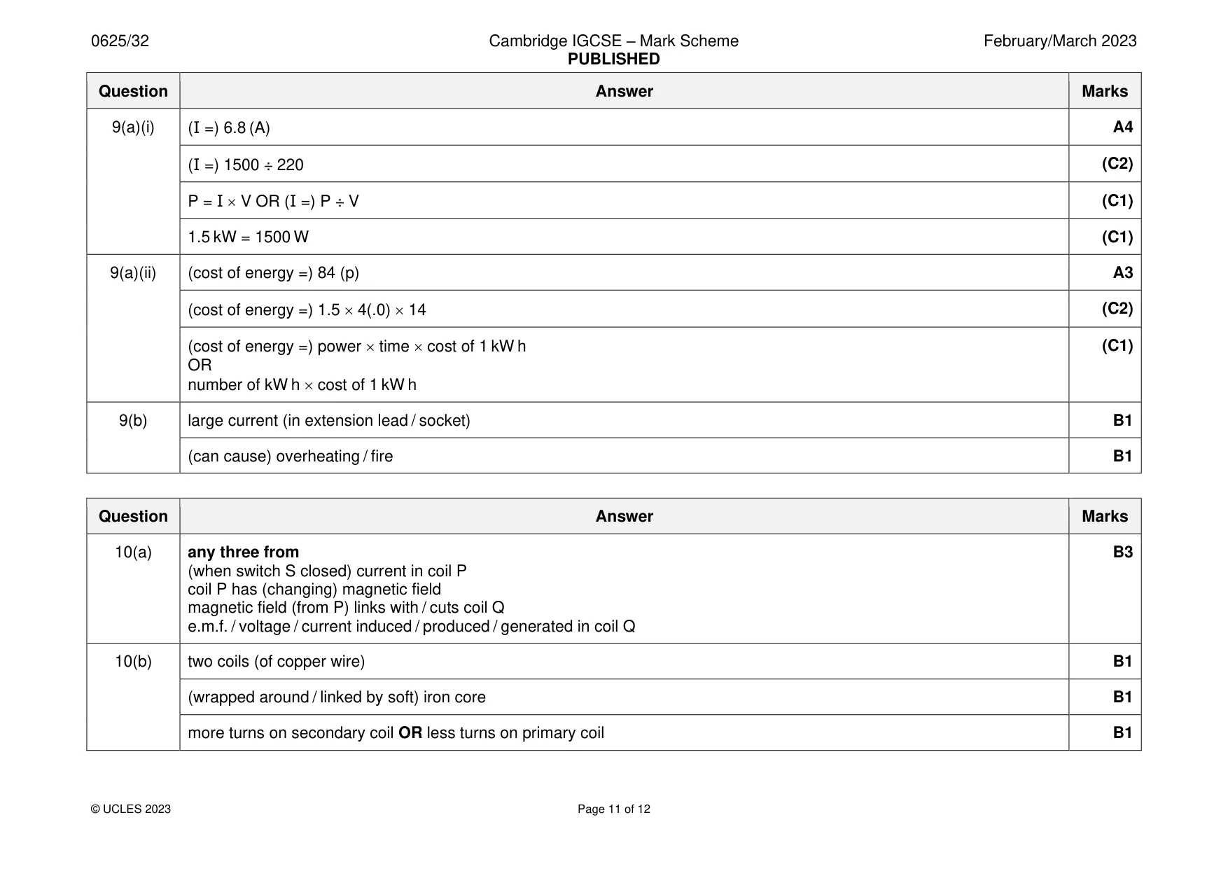 Mark scheme, page 11 of 12
