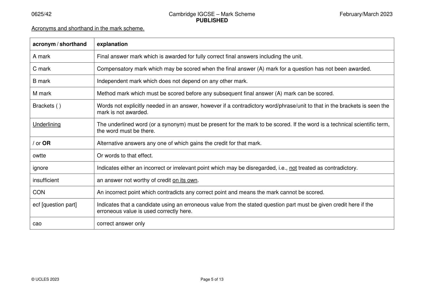Mark scheme, page 5 of 13