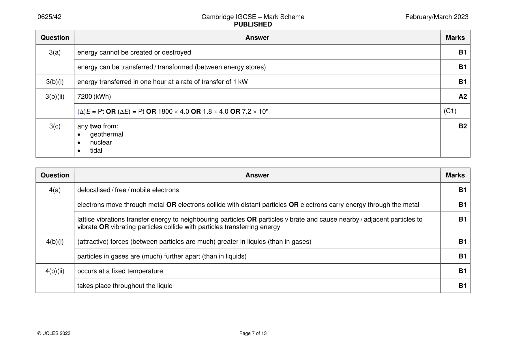 Mark scheme, page 7 of 13