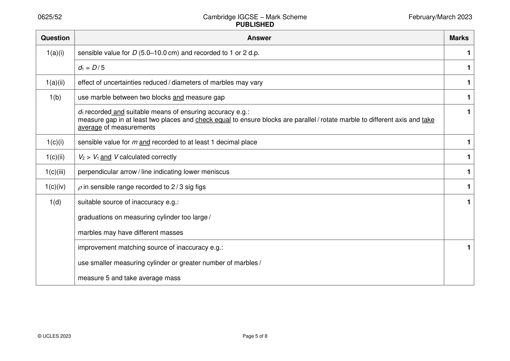 Mark scheme, page 5 of 8