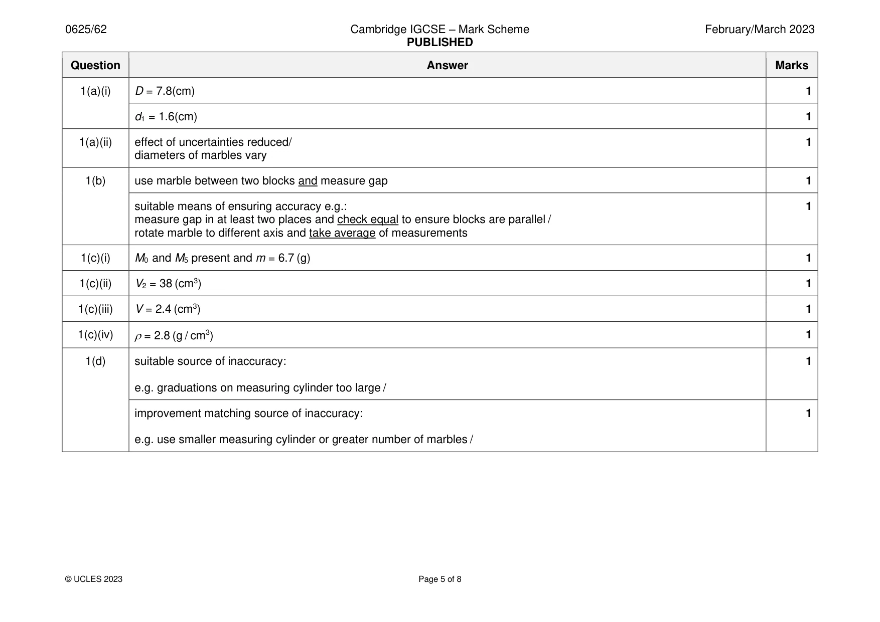 Mark scheme, page 5 of 8