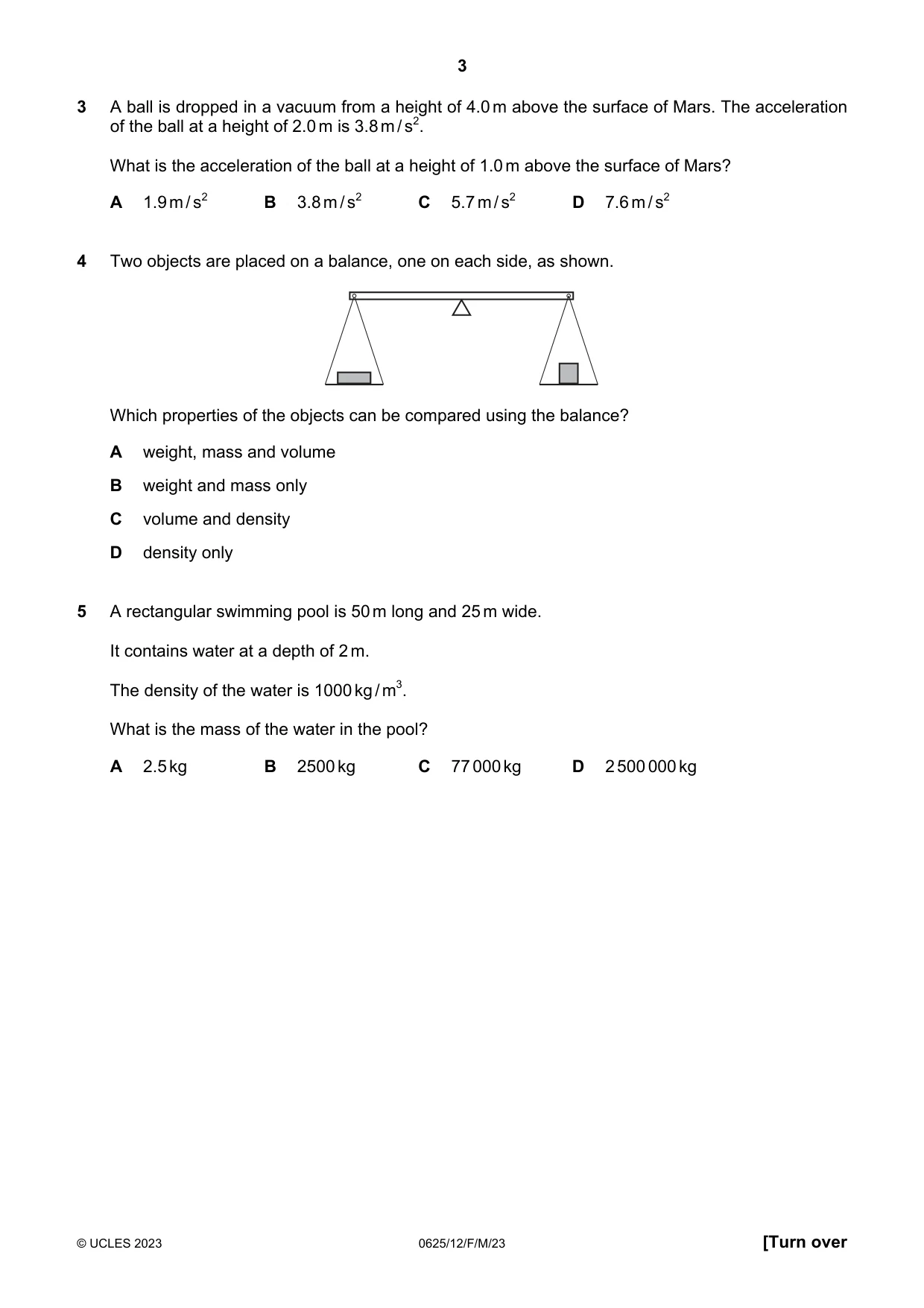 Cambridge IGCSE Physics 0625 2023 Feb/March Paper 1 · Variant 2 question paper, page 3 of 16