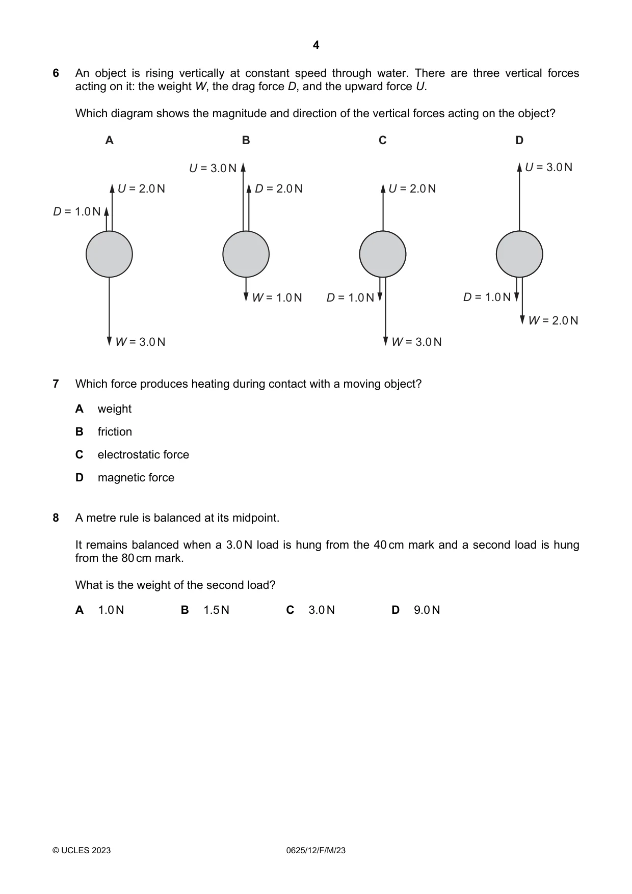 Cambridge IGCSE Physics 0625 2023 Feb/March Paper 1 · Variant 2 question paper, page 4 of 16
