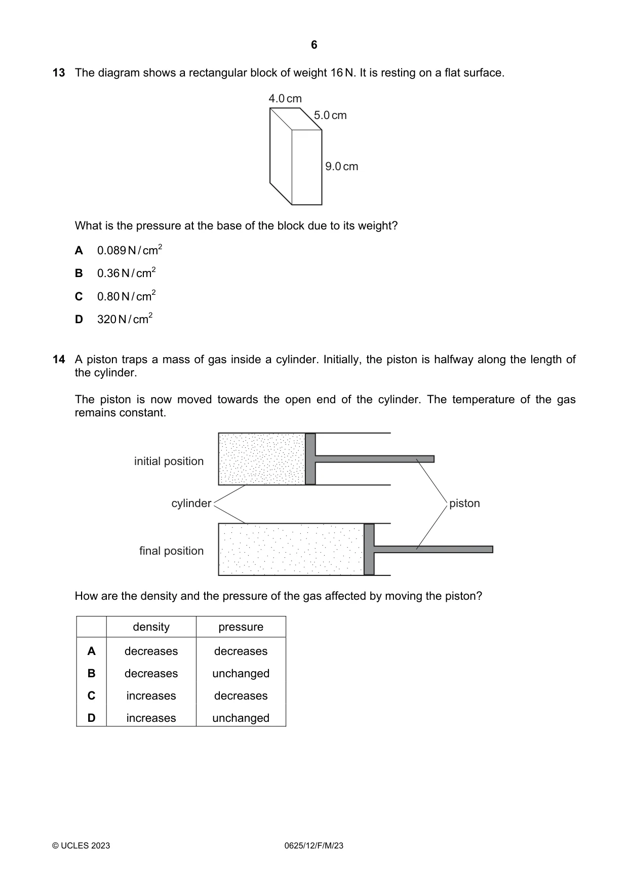 Cambridge IGCSE Physics 0625 2023 Feb/March Paper 1 · Variant 2 question paper, page 6 of 16