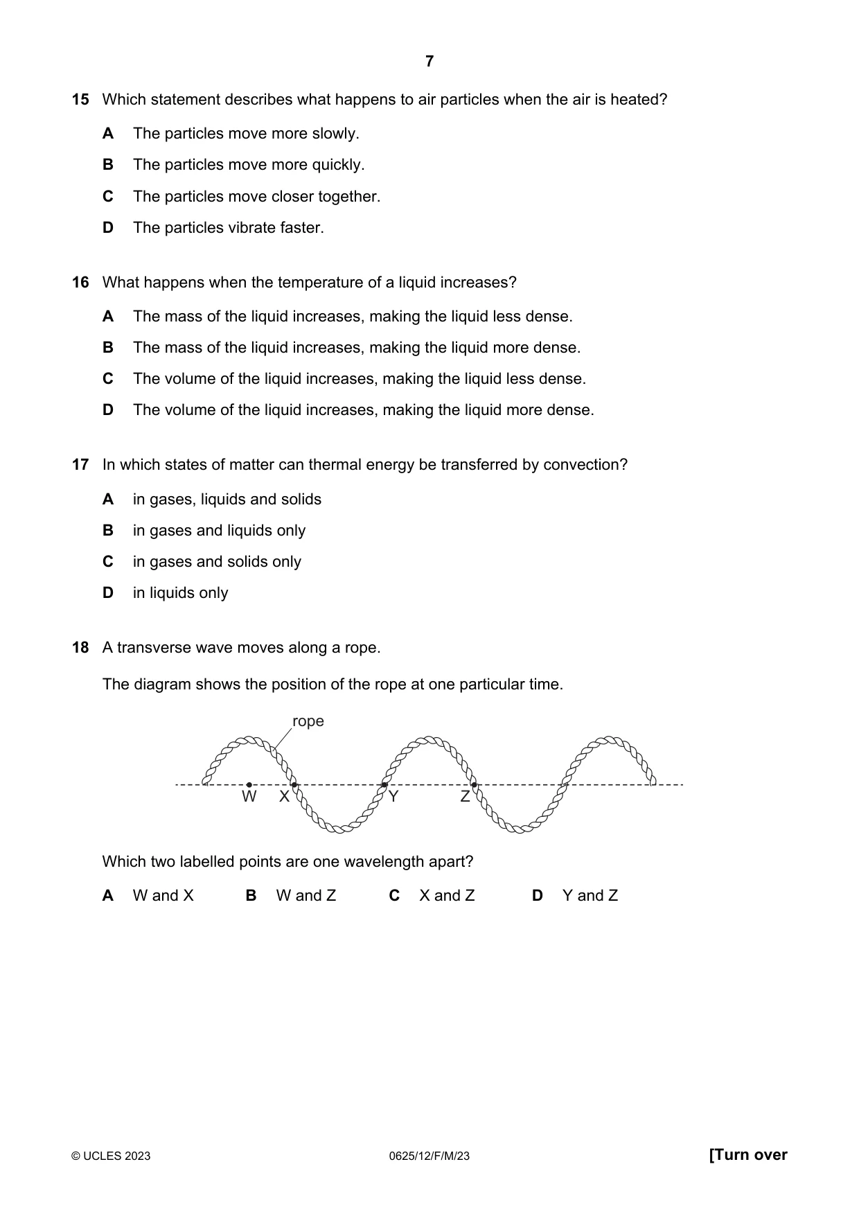 Cambridge IGCSE Physics 0625 2023 Feb/March Paper 1 · Variant 2 question paper, page 7 of 16