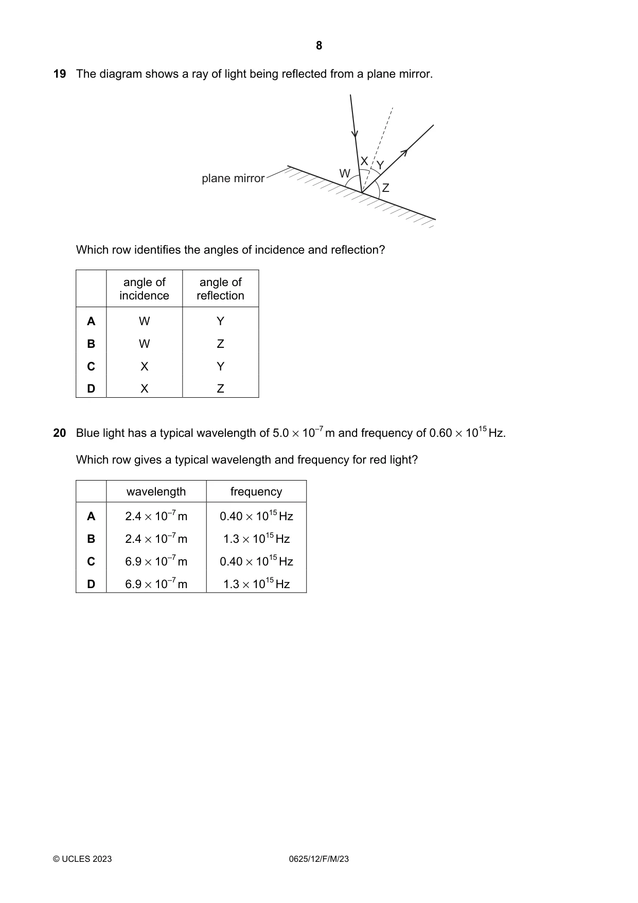 Cambridge IGCSE Physics 0625 2023 Feb/March Paper 1 · Variant 2 question paper, page 8 of 16
