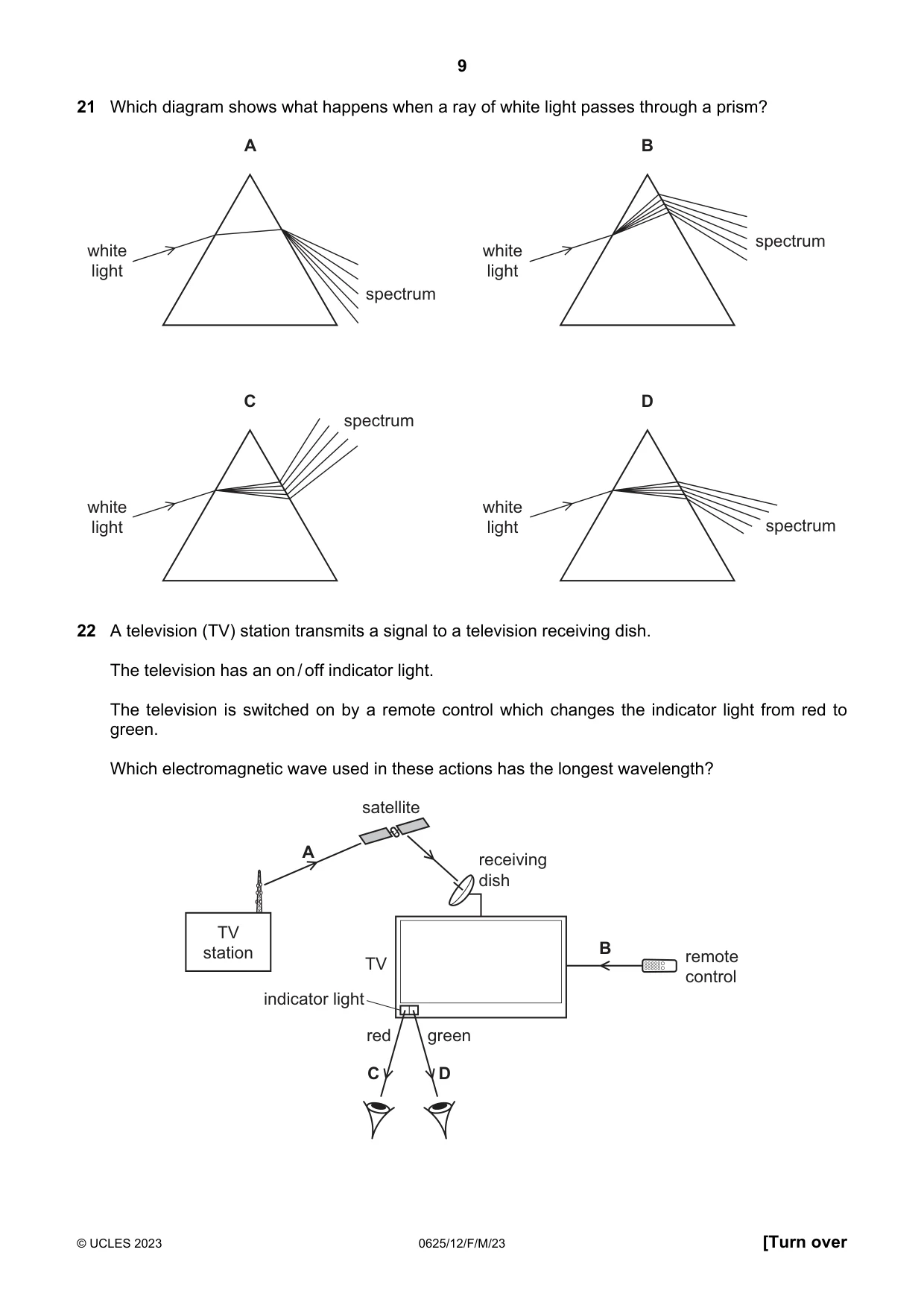 Cambridge IGCSE Physics 0625 2023 Feb/March Paper 1 · Variant 2 question paper, page 9 of 16