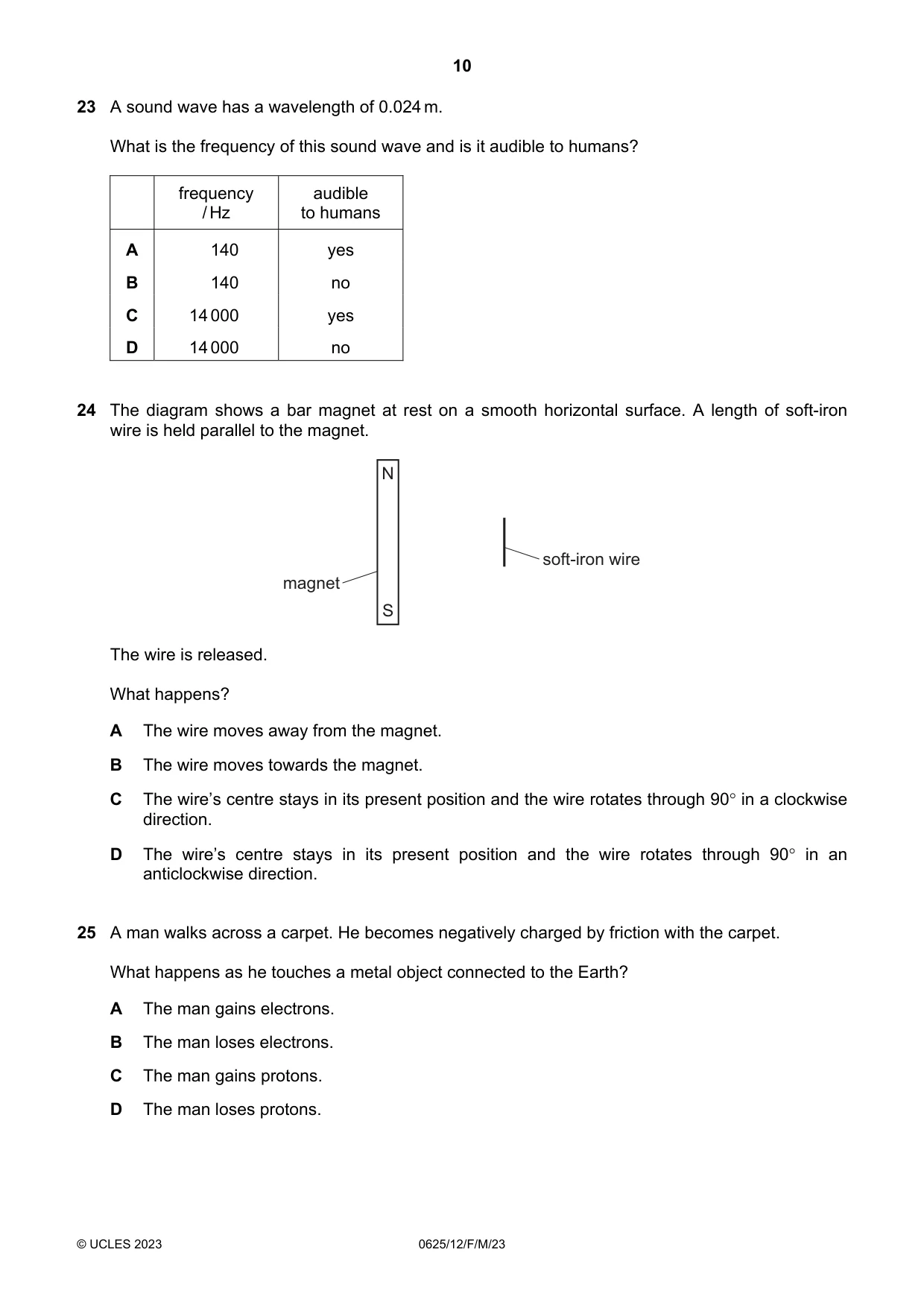 Cambridge IGCSE Physics 0625 2023 Feb/March Paper 1 · Variant 2 question paper, page 10 of 16