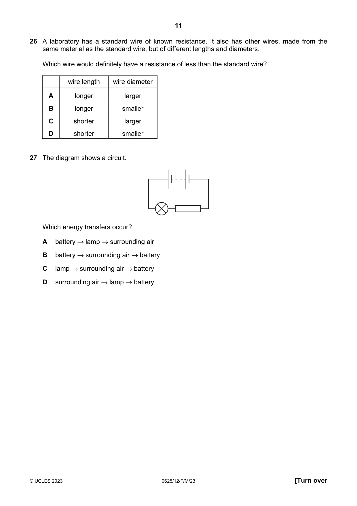Cambridge IGCSE Physics 0625 2023 Feb/March Paper 1 · Variant 2 question paper, page 11 of 16