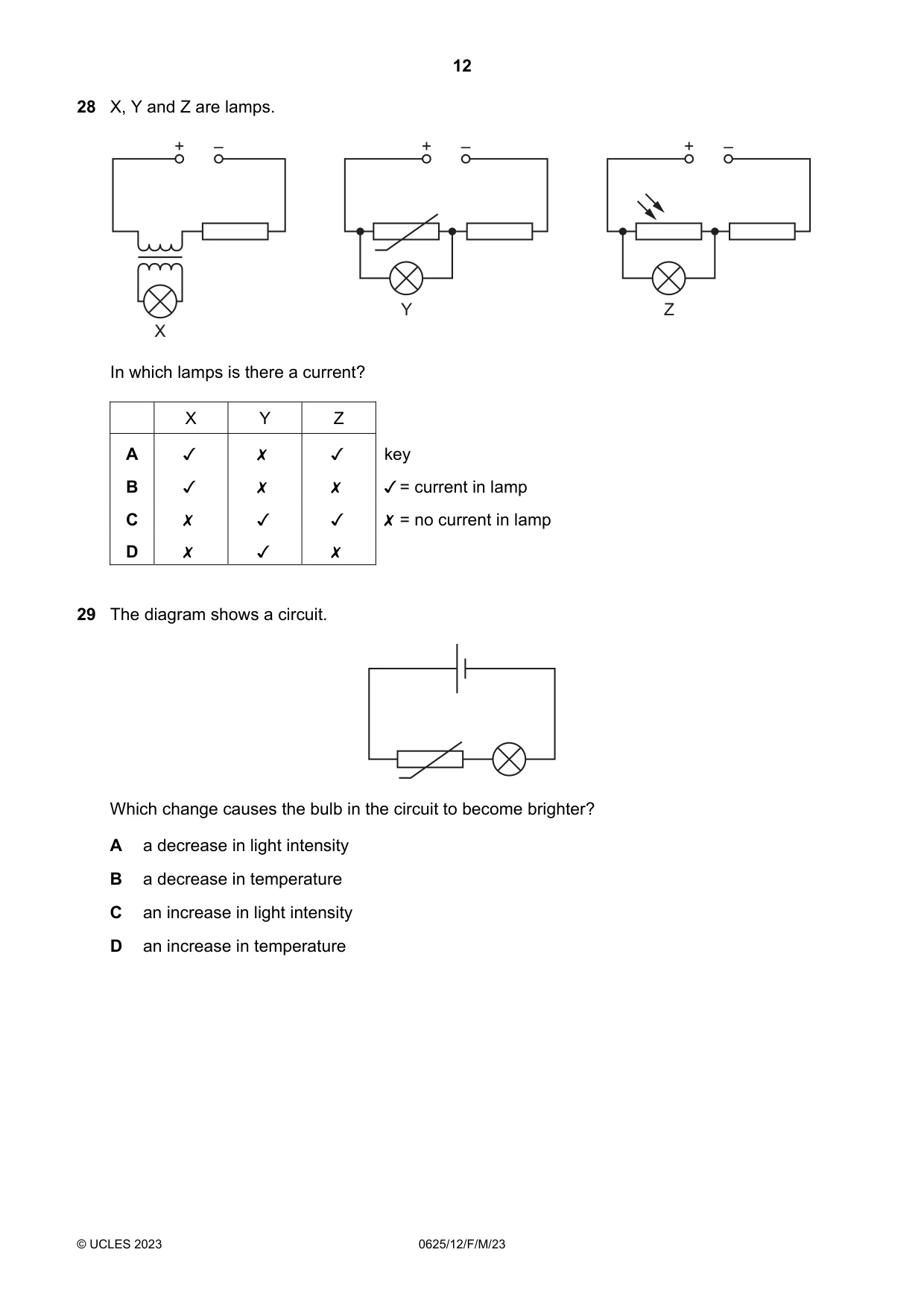 Cambridge IGCSE Physics 0625 2023 Feb/March Paper 1 · Variant 2 question paper, page 12 of 16