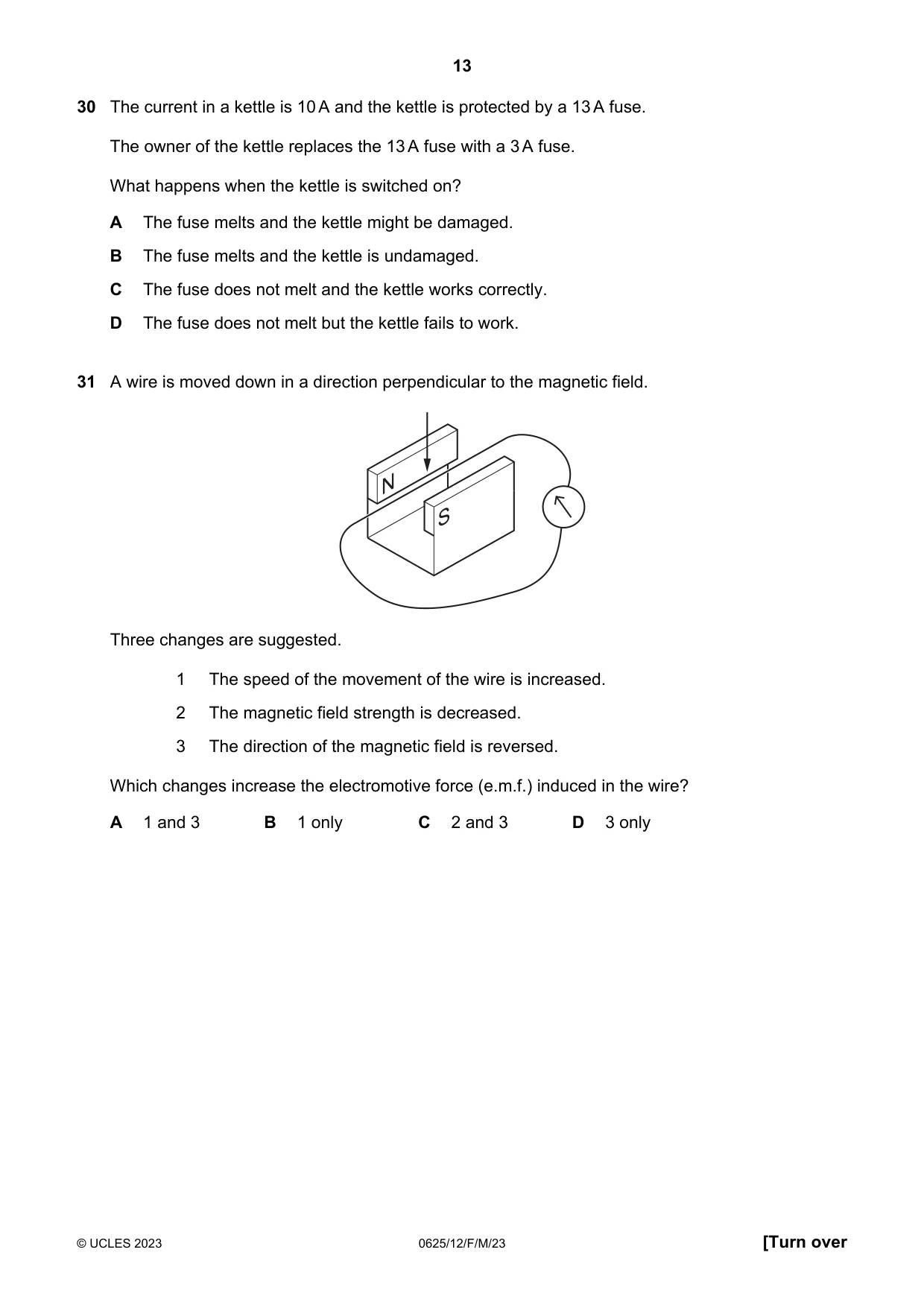 Cambridge IGCSE Physics 0625 2023 Feb/March Paper 1 · Variant 2 question paper, page 13 of 16