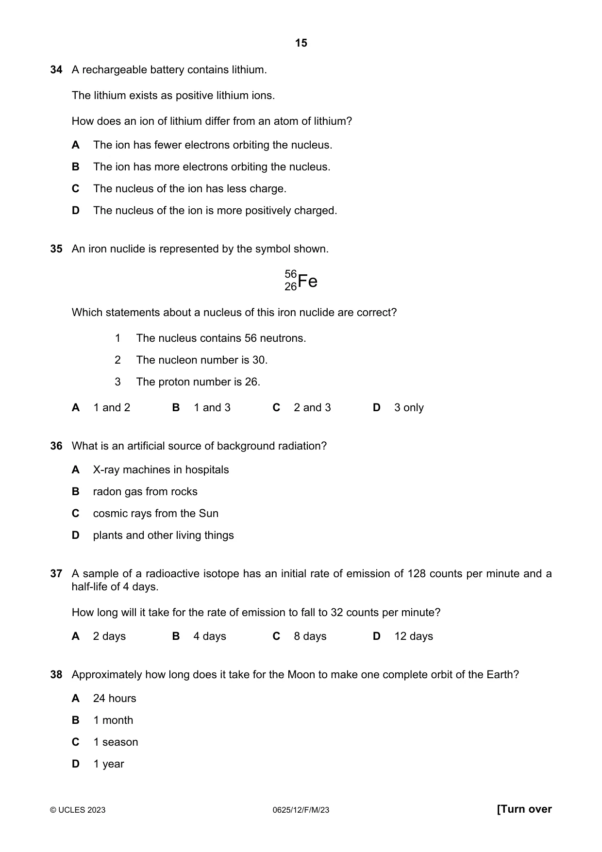 Cambridge IGCSE Physics 0625 2023 Feb/March Paper 1 · Variant 2 question paper, page 15 of 16