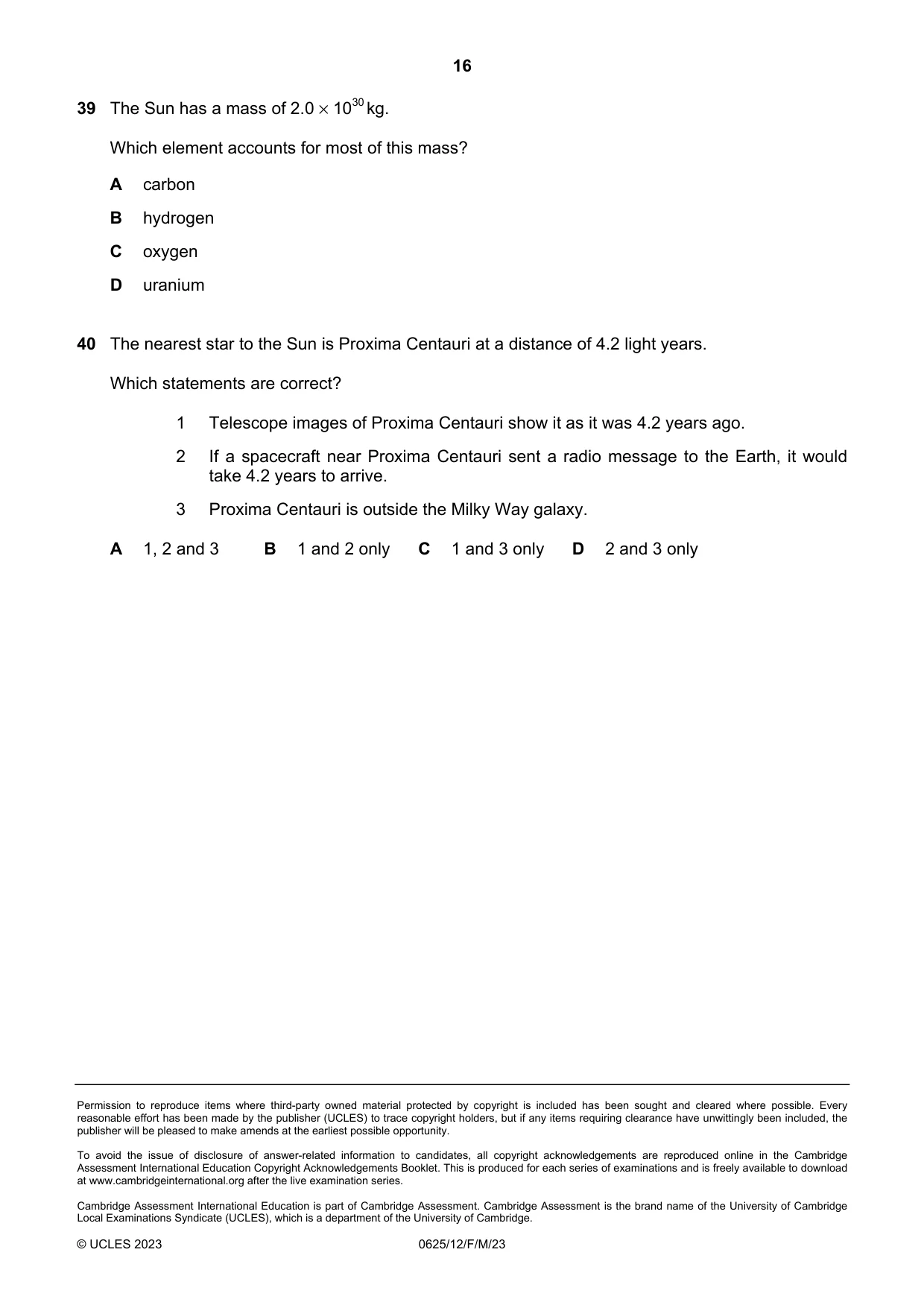 Cambridge IGCSE Physics 0625 2023 Feb/March Paper 1 · Variant 2 question paper, page 16 of 16