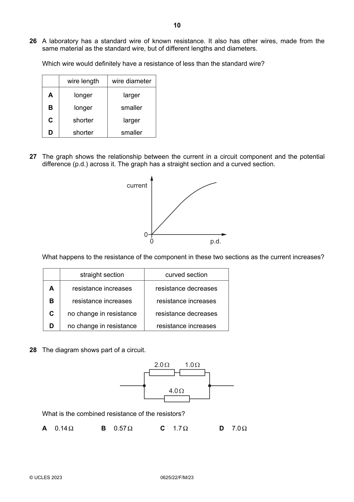 Cambridge IGCSE Physics 0625 2023 Feb/March Paper 2 · Variant 2 question paper, page 10 of 16