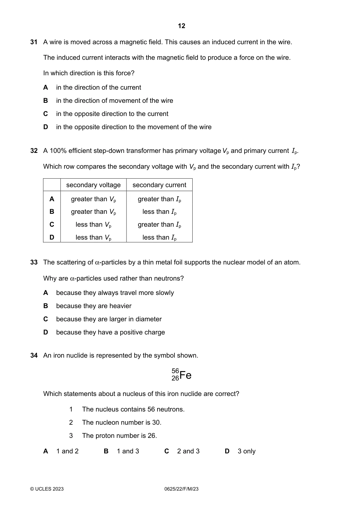 Cambridge IGCSE Physics 0625 2023 Feb/March Paper 2 · Variant 2 question paper, page 12 of 16